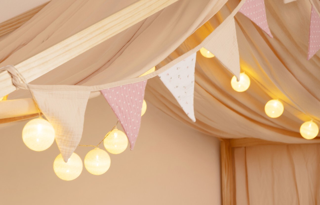 HOME DELUXE Wimpelkette Musselin LINDO Creme - versch. Ausf&uuml;hrungen - Bild 1