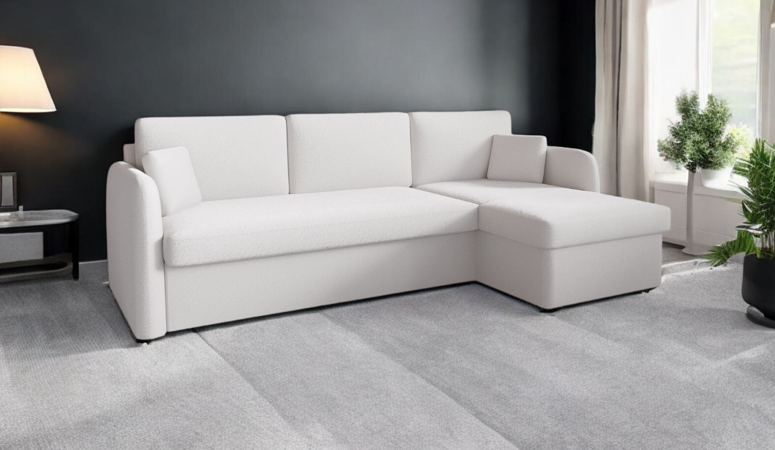 M-Punkt Ecksofa NICE Abriamo Boucle Ecru Hell mit Bettfunktion und Bettkasten Bett Sofa Schlafsofa Ottomane Universell Rechts oder Links | 04262413691527