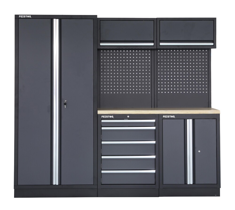 FEISTOS Apollo Solo 1 Hochschrank – 46x60x200 Cm, Stahl, Grau/schwarz, 4 Böden à 50 Kg, Abschliessbar