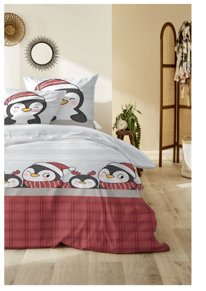 Vario Feinbiber-Bettw&auml;sche X-Mas Edition Design -135x200 cm - Pinguine - Bild 1