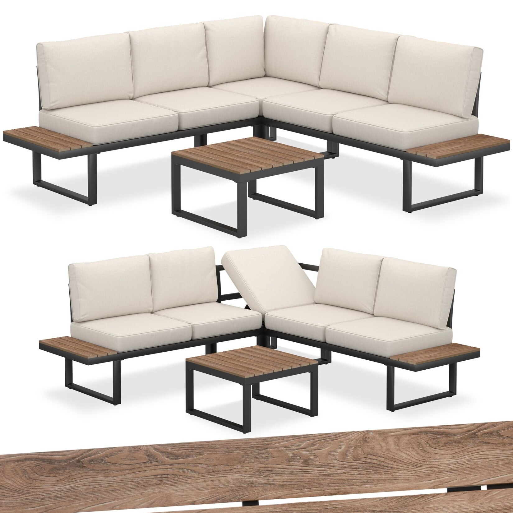 tectake® Aluminium Garten-Lounge-Set, mit Pulverbeschichtung, wetterfest, verstellbare Ecklehne, höhenverstellbare Ausgleichsschrauben