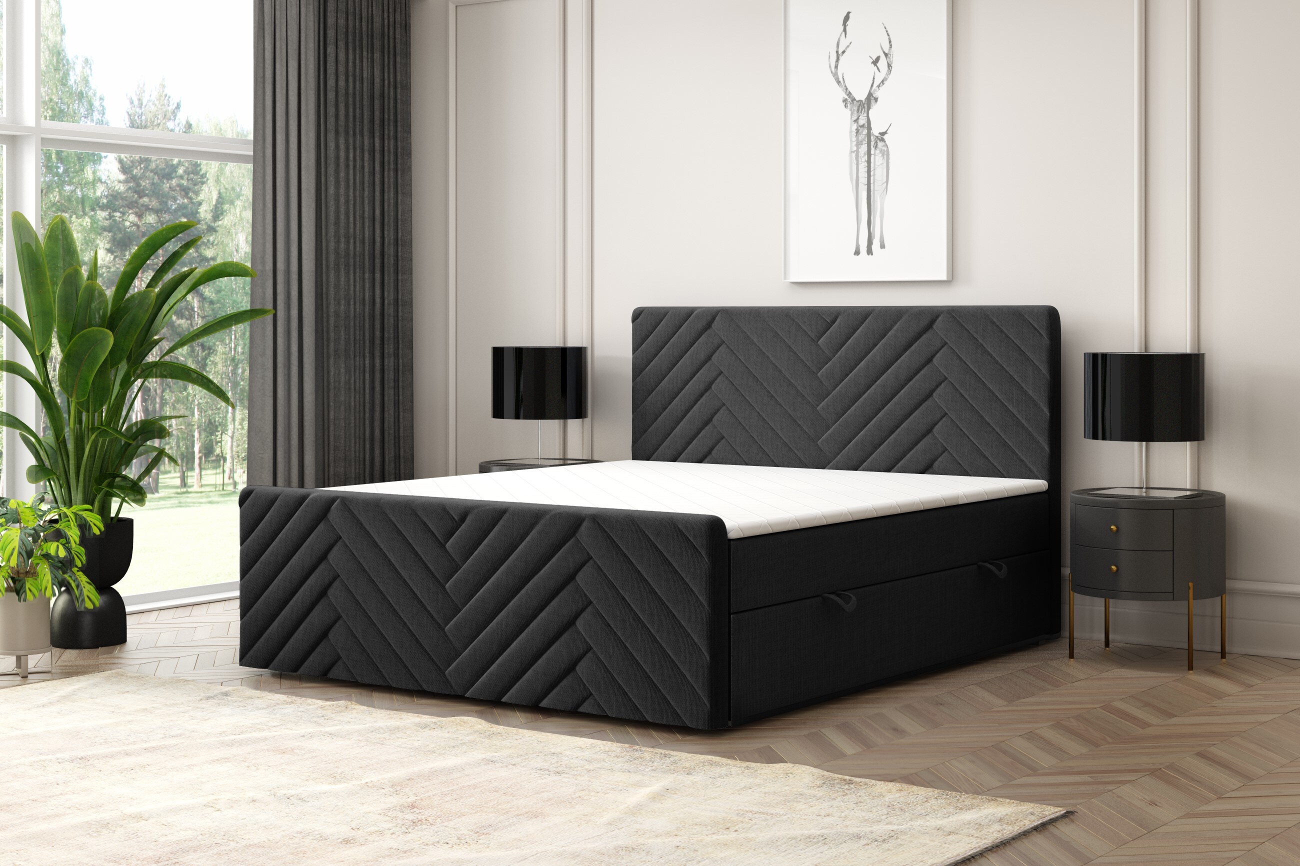 M-Punkt GmbH Boxspringbett GENF Fu&szlig;teil mit Bettkasten 180 x 200 cm Schwarz- versch. Ausf&uuml;hrungen - Bild 1