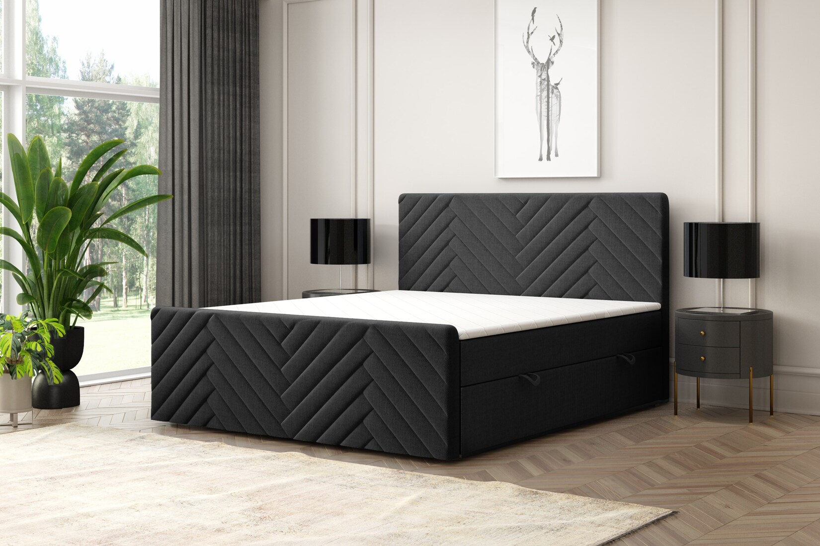 M-Punkt GmbH Boxspringbett GENF Fußteil mit Bettkasten 180 x 200 cm Schwarz- versch. Ausführungen | 04262413691237