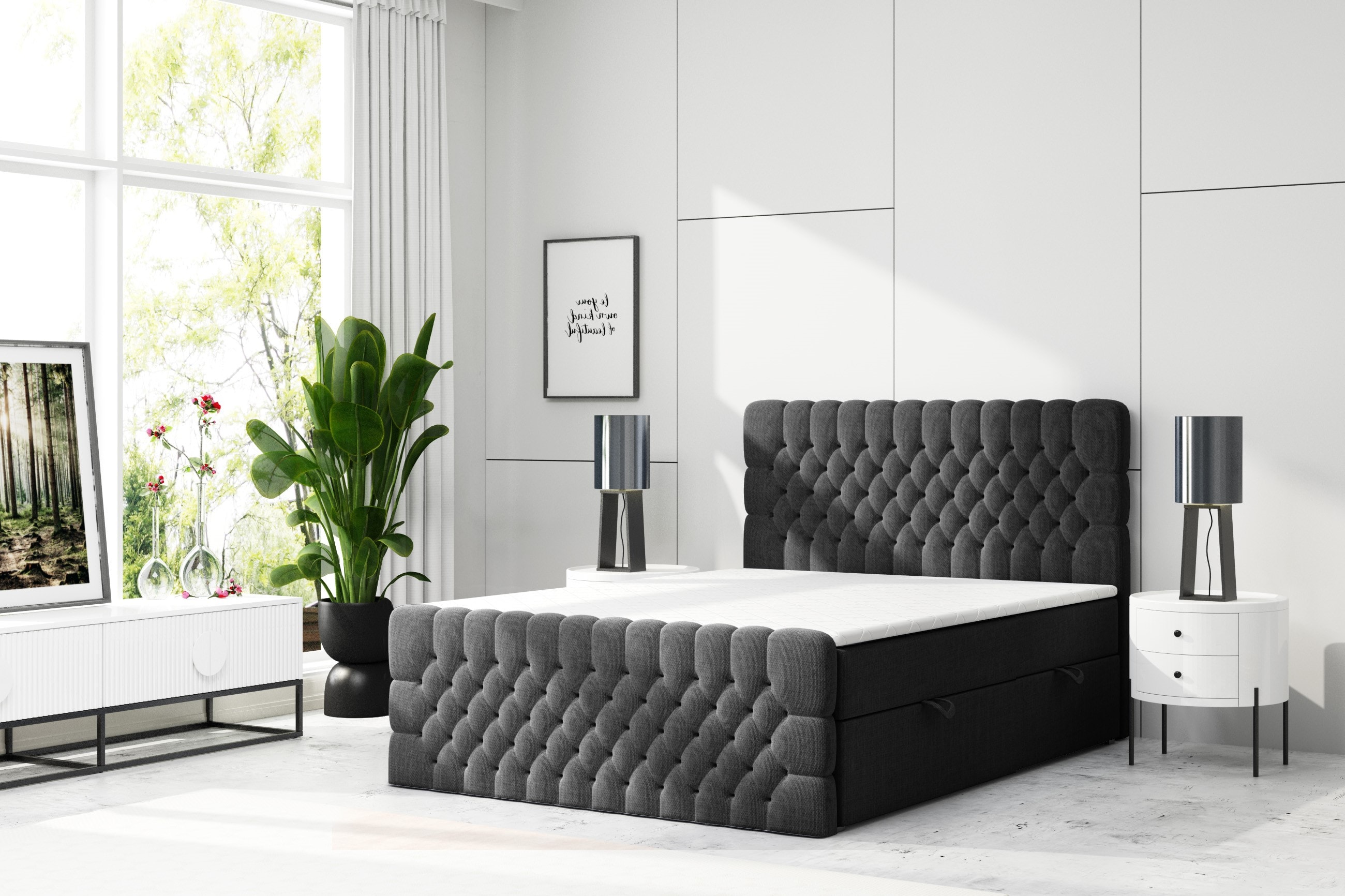 M-Punkt GmbH  Boxspringbett OXFORD mit Bettkasten 180 x 200 cm Webstoff Schwarz - versch. Ausf&uuml;hrungen - Bild 1