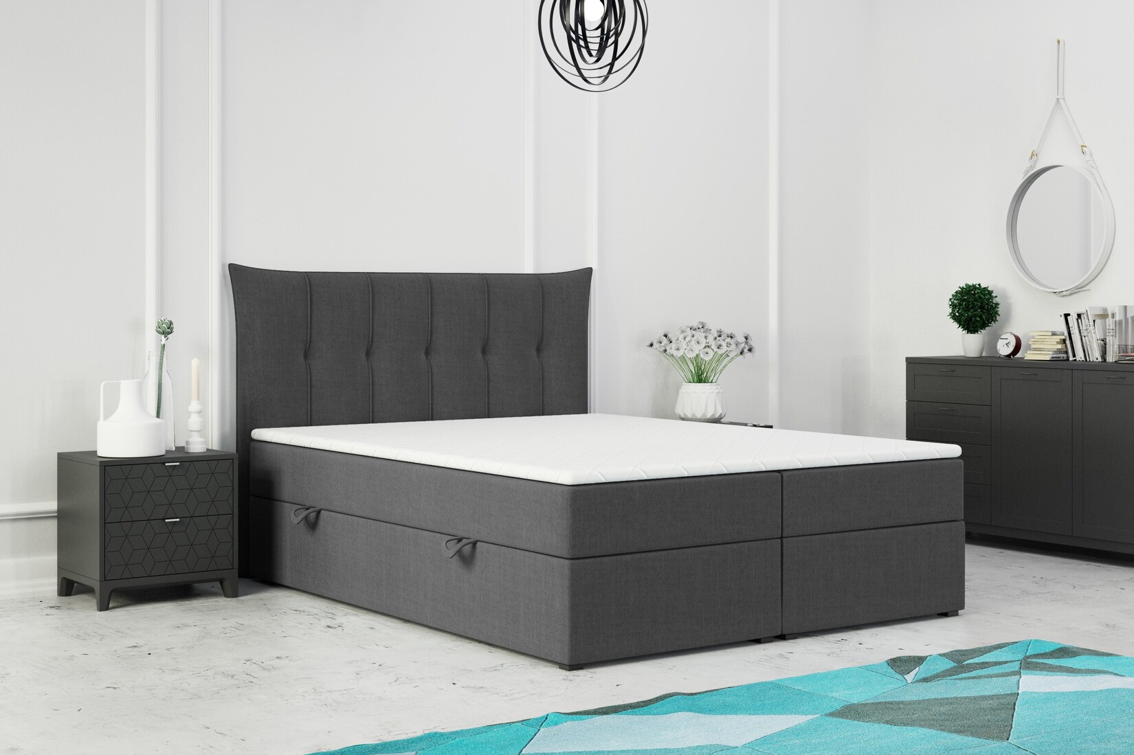M-Punkt GmbH  Boxspringbett PADUA mit Bettkasten 180 x 200 cm Anthrazit – versch. Ausführungen | 04262413691503