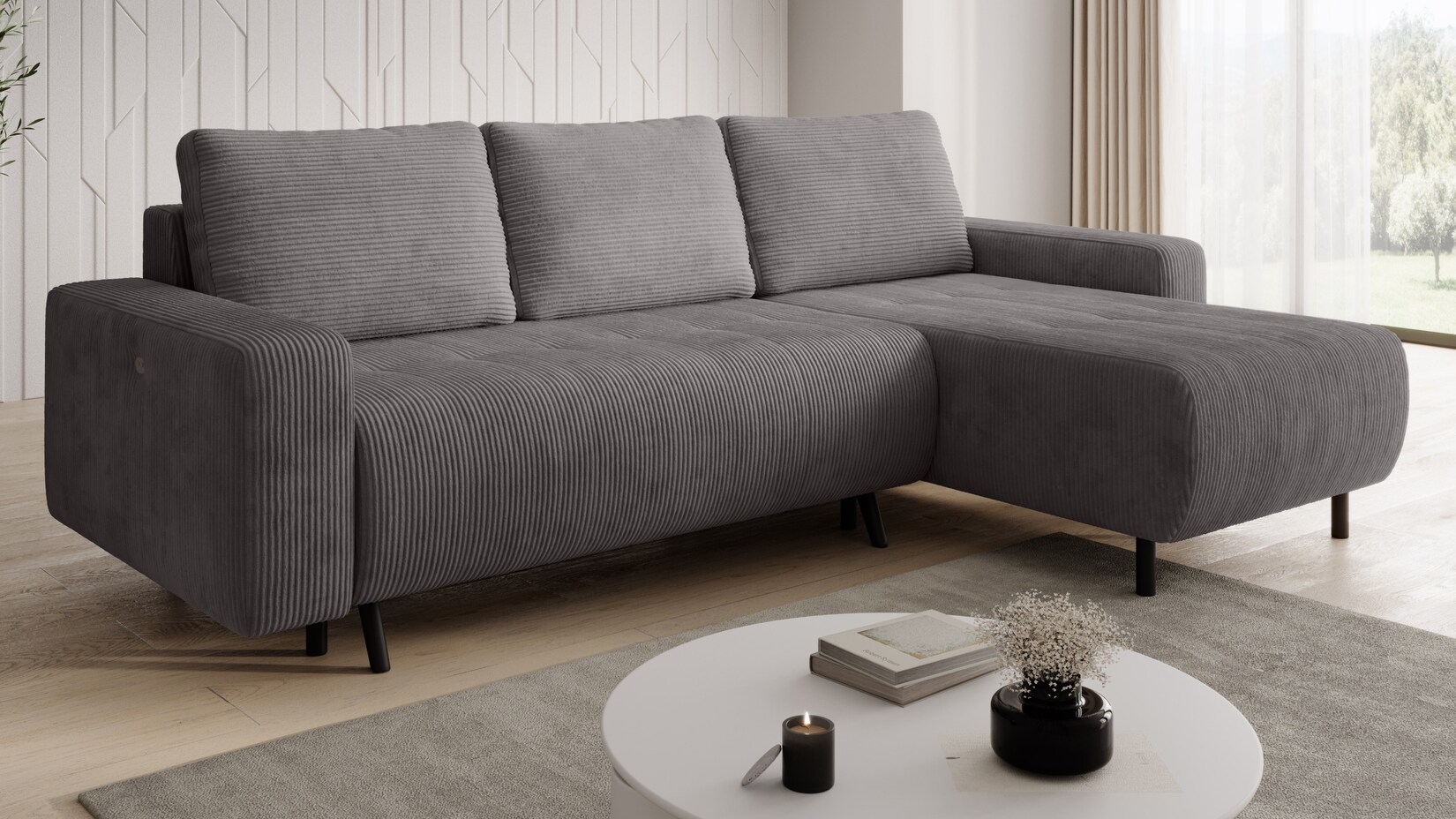 Wohnlandschaft Ecksofa RIMINI Cord Grau