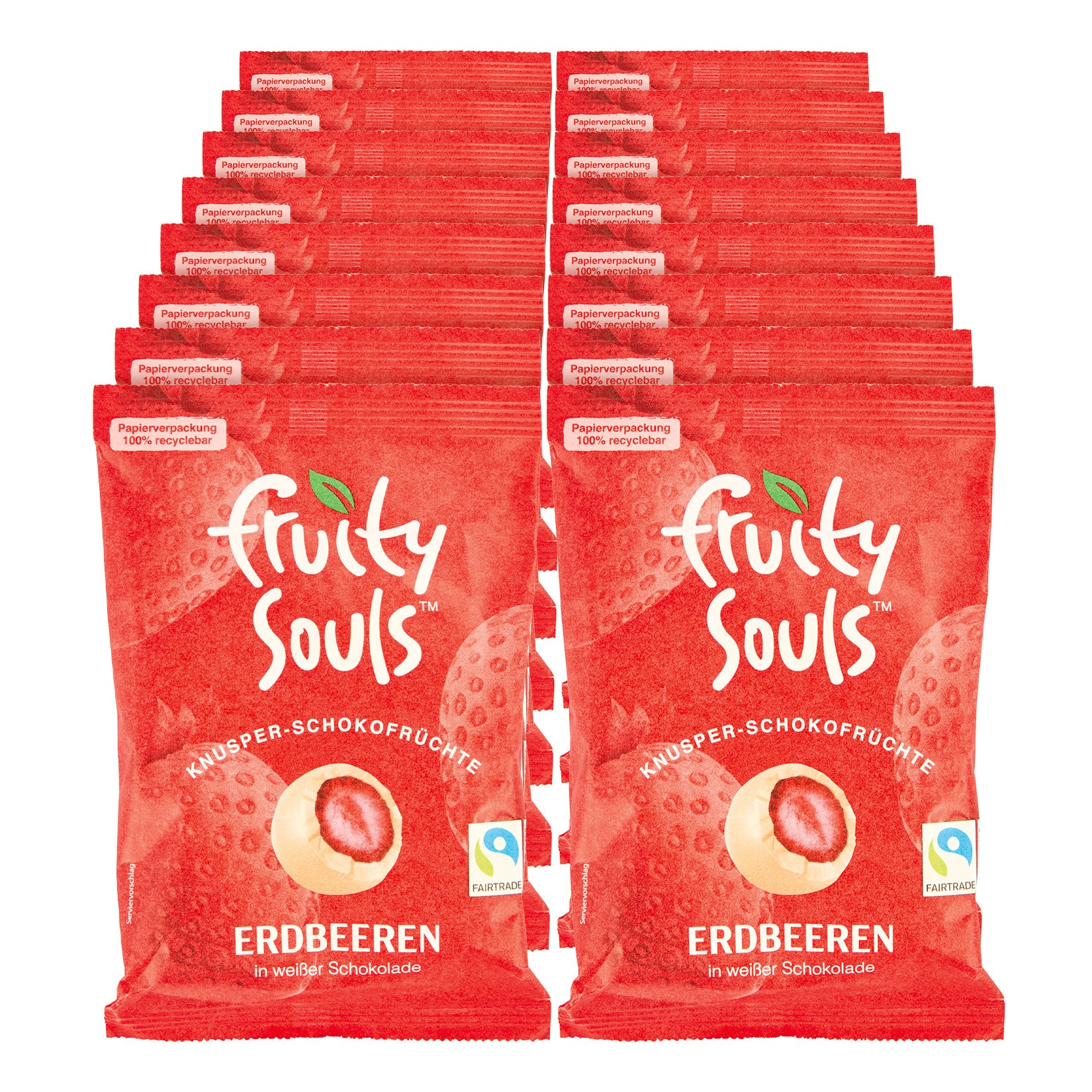 Fruity Souls Erdbeeren in wei&szlig;er Schokolade 80 g, 16er Pack - Bild 1
