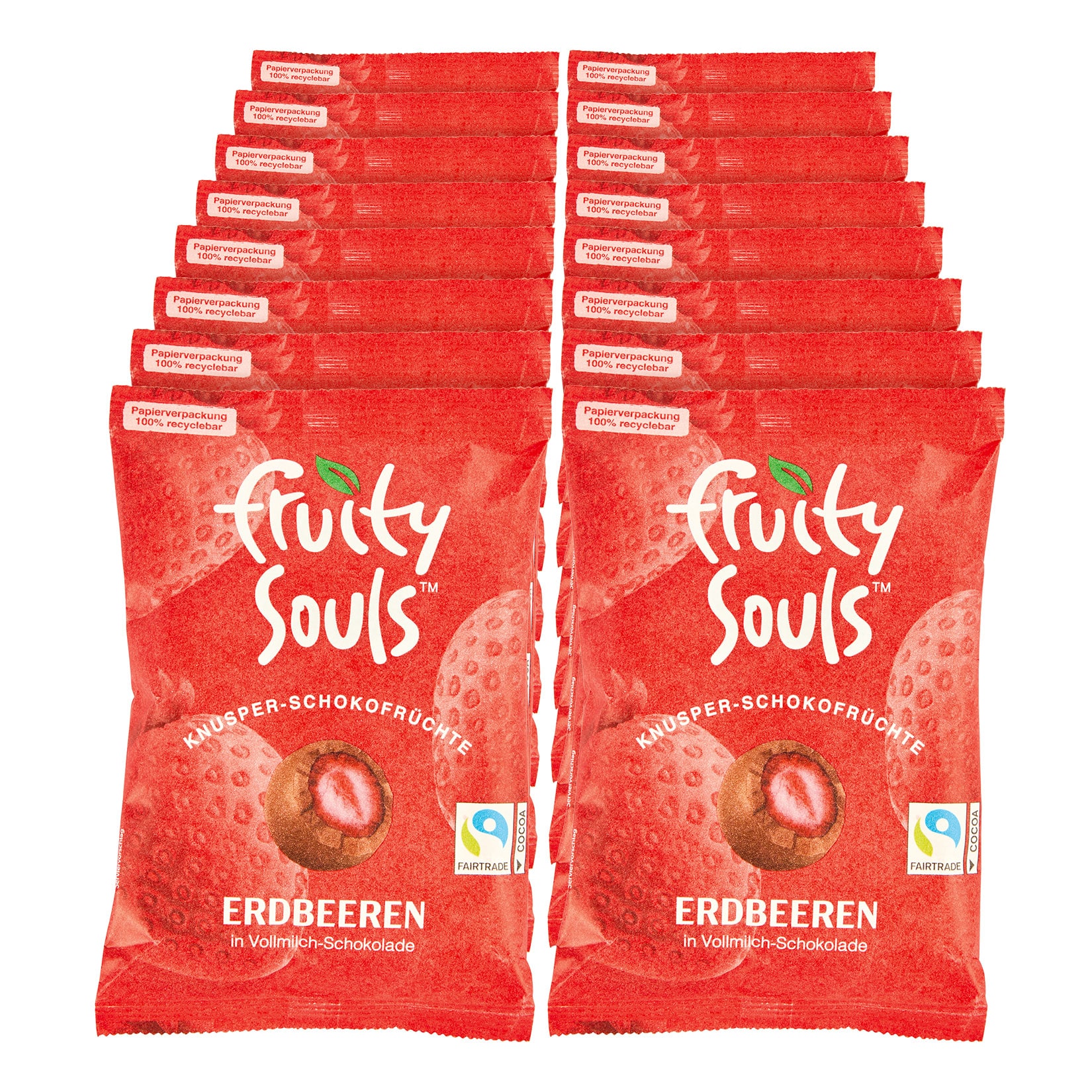 Fruity Souls Erdbeeren in Vollmilchschokolade 80 g, 16er Pack - Bild 1