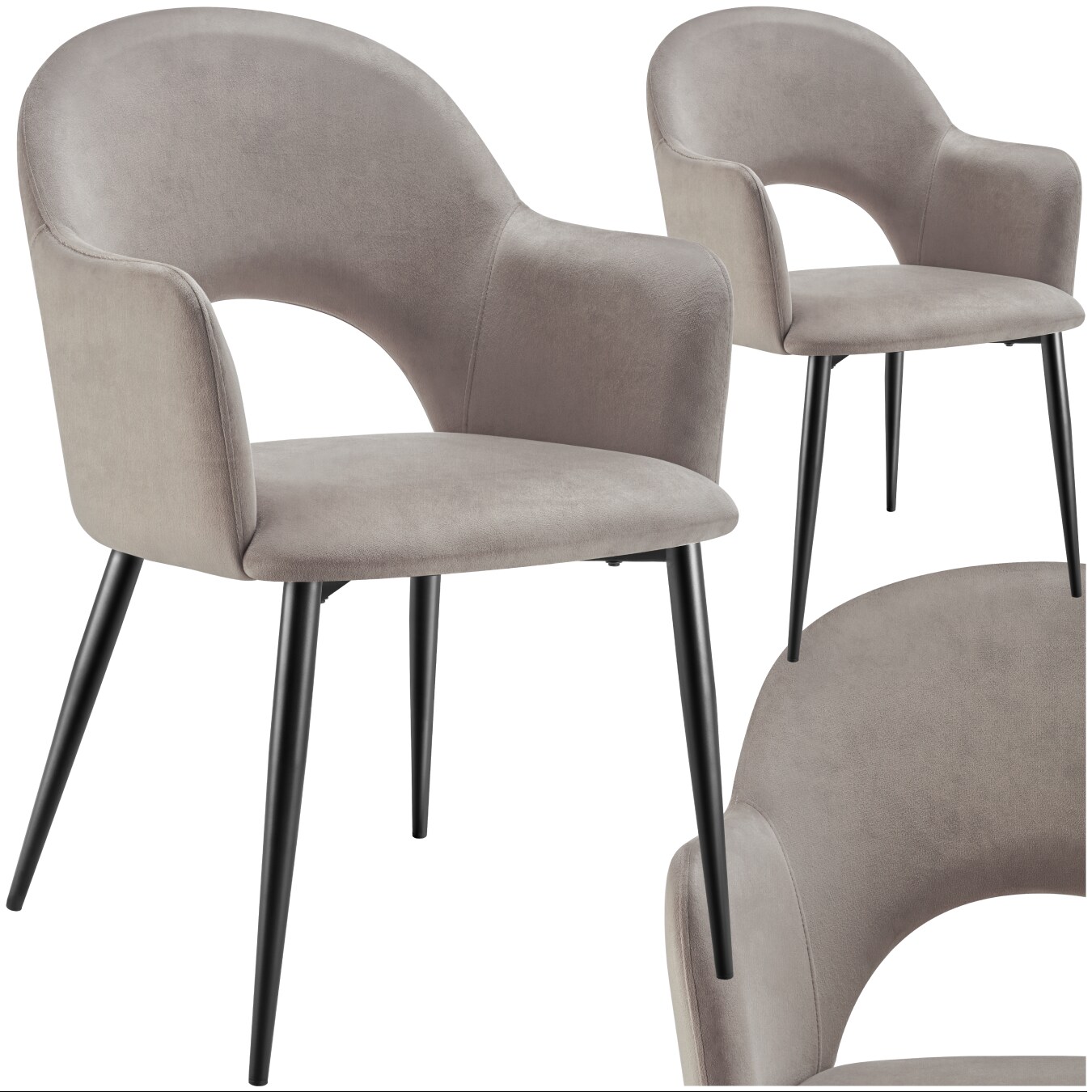 tectake® Armlehnstuhl, in Samtoptik, gepolstert, pulverbeschichtete Stahlbeine, 57 x 61,5 x 87,5 cm