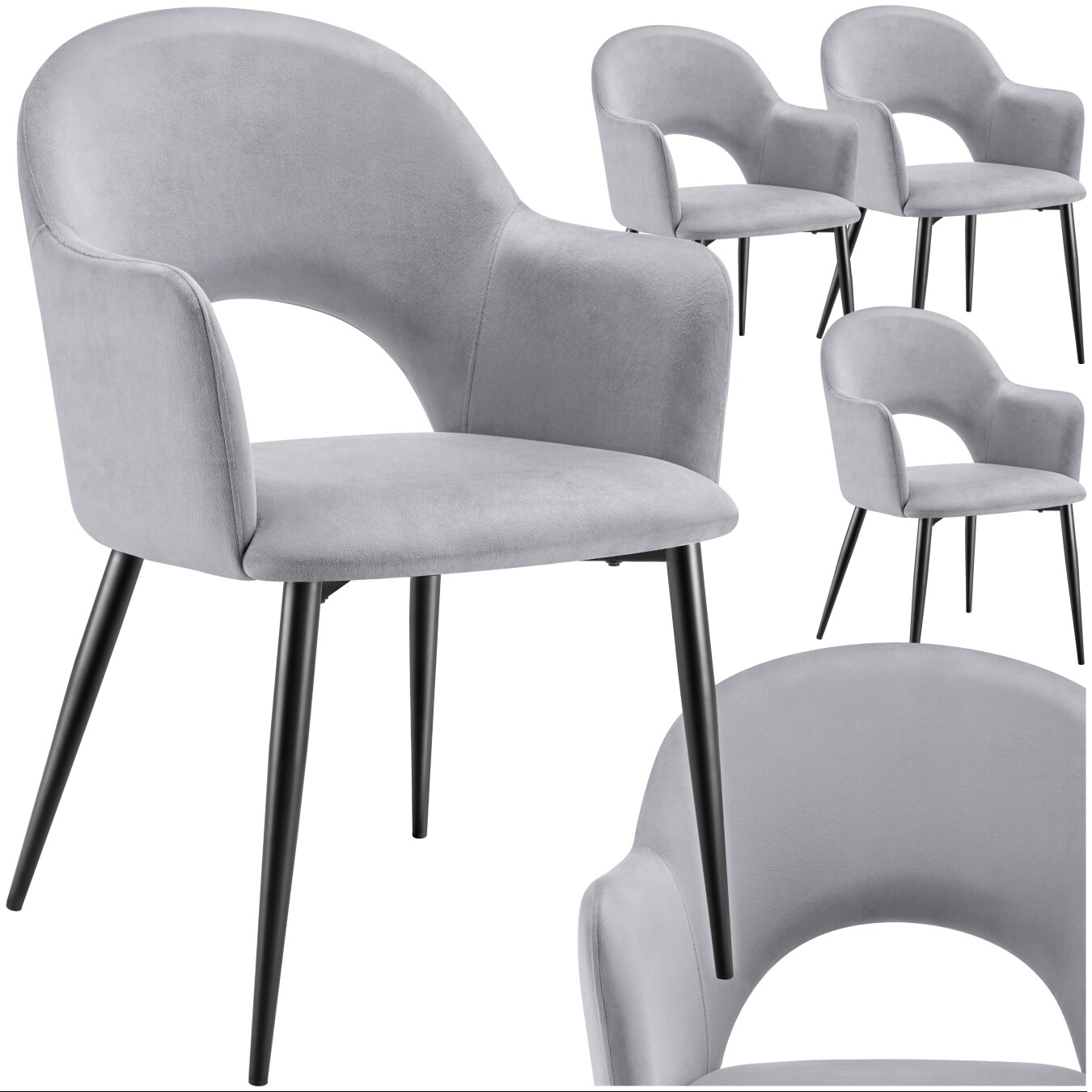 tectake® Armlehnstuhl, in Samtoptik, gepolstert, pulverbeschichtete Stahlbeine, 57 x 61,5 x 87,5 cm