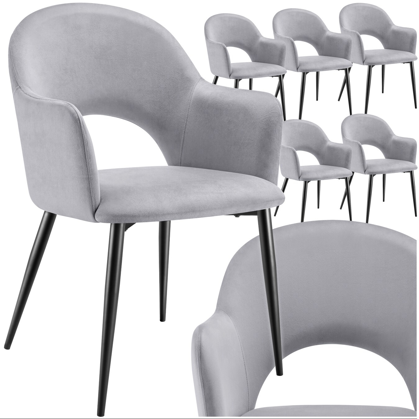 tectake® Armlehnstuhl, in Samtoptik, gepolstert, pulverbeschichtete Stahlbeine, 57 x 61,5 x 87,5 cm | 04061173267917