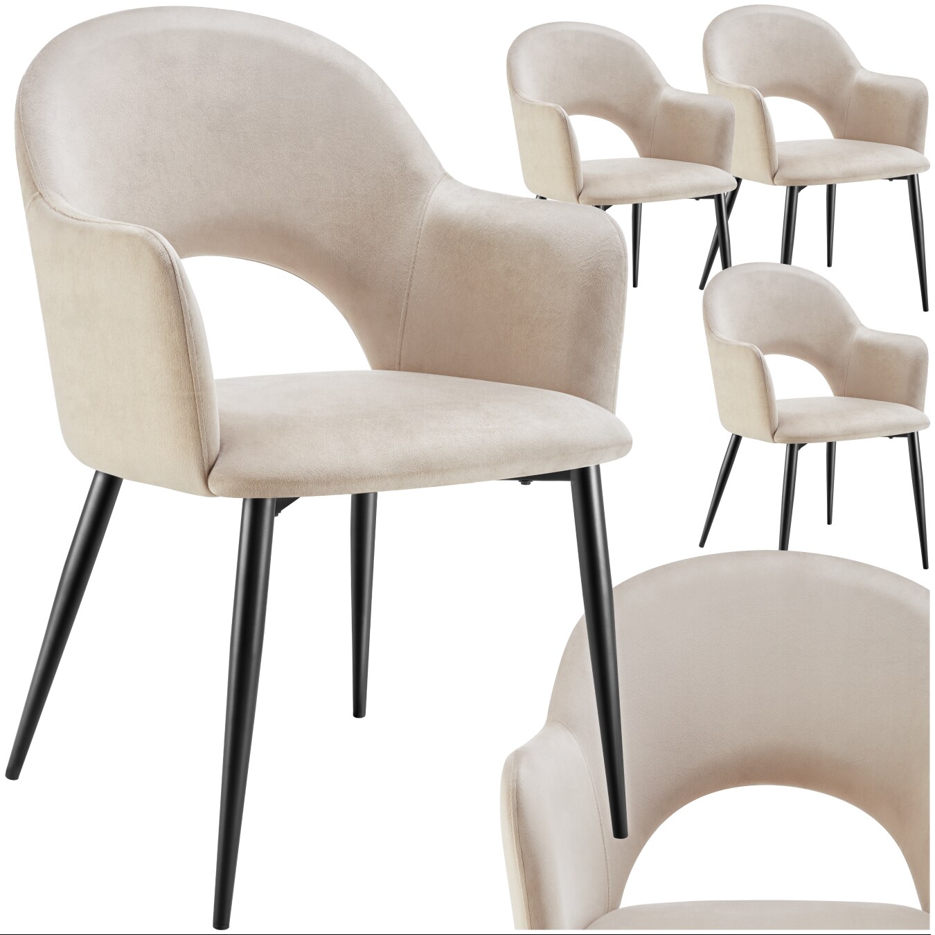tectake® Armlehnstuhl, in Samtoptik, gepolstert, pulverbeschichtete Stahlbeine, 57 x 61,5 x 87,5 cm
