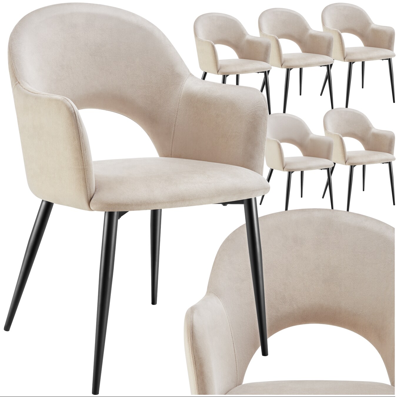 tectake® Armlehnstuhl, in Samtoptik, gepolstert, pulverbeschichtete Stahlbeine, 57 x 61,5 x 87,5 cm