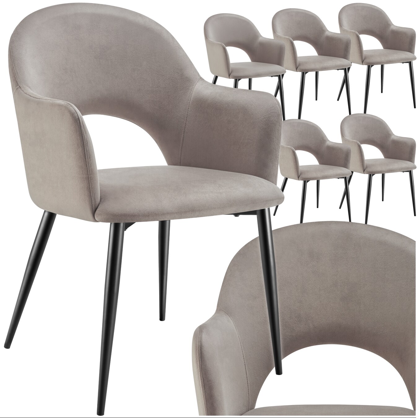 tectake® Armlehnstuhl, in Samtoptik, gepolstert, pulverbeschichtete Stahlbeine, 57 x 61,5 x 87,5 cm