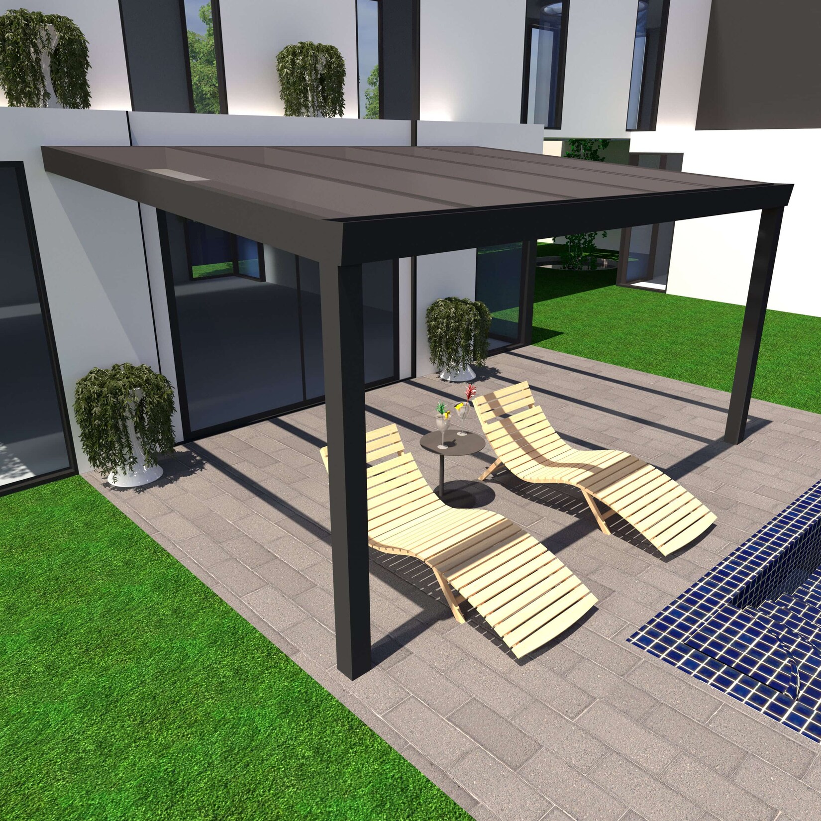 Schweng Terrassenüberdachung S400, 16mm Polycarbonat, Anthrazit, 7,06m x 4,05m | 04251753290040