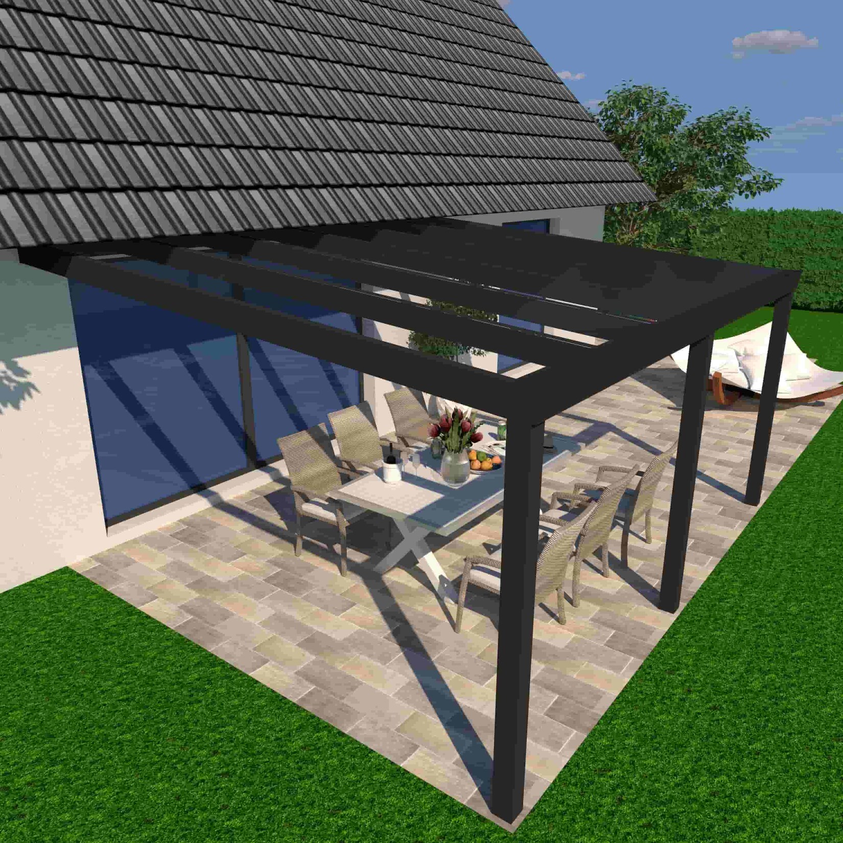 Schweng Terrassenüberdachung S350, 16mm Polycarbonat, Anthrazit, 7,06m x 3,55m | 04251753290095