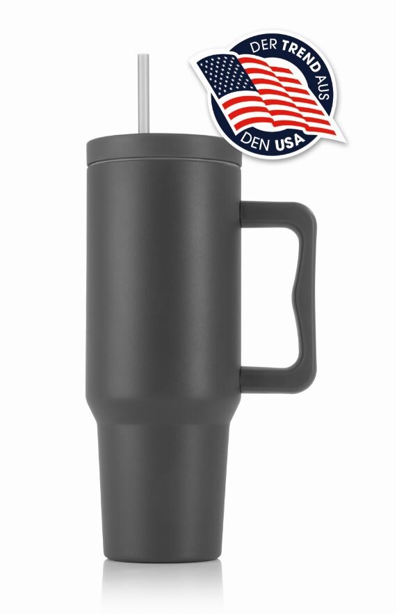 GOURMETmaxx Thermobecher mit Griff 1,2l grau | 04067522071914