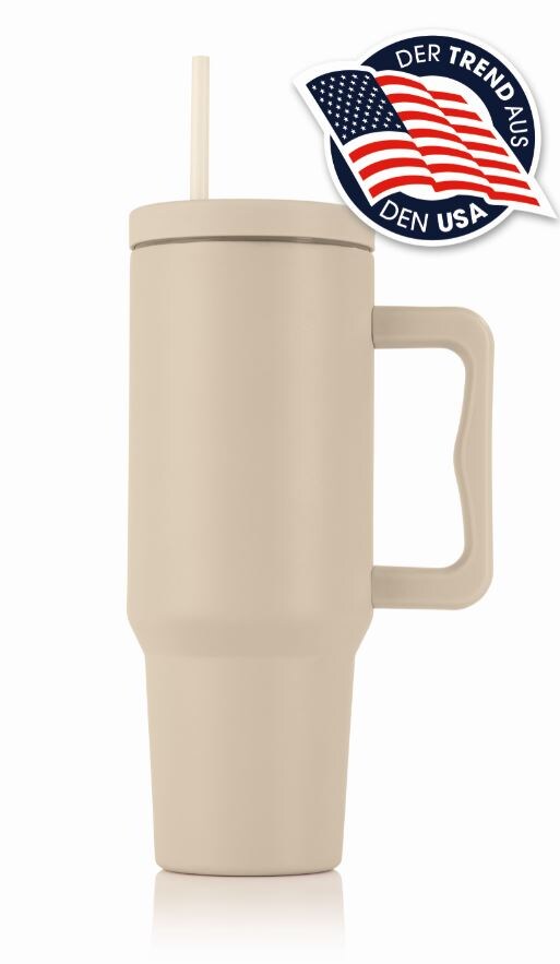 GOURMETmaxx Thermobecher mit Griff 1,2l beige - Bild 1