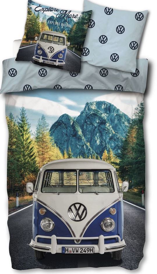 VW Bulli Bettw&auml;sche 135x200 / 80x80 - blau - Bild 1