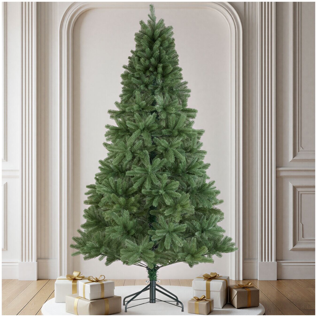 tectake® Weihnachtsbaum, künstlich in Grün, mit Spritzgussnadeln, formbar mit viel Volumen, pulverbeschichteter Metallständer mit Kunststoffkappen