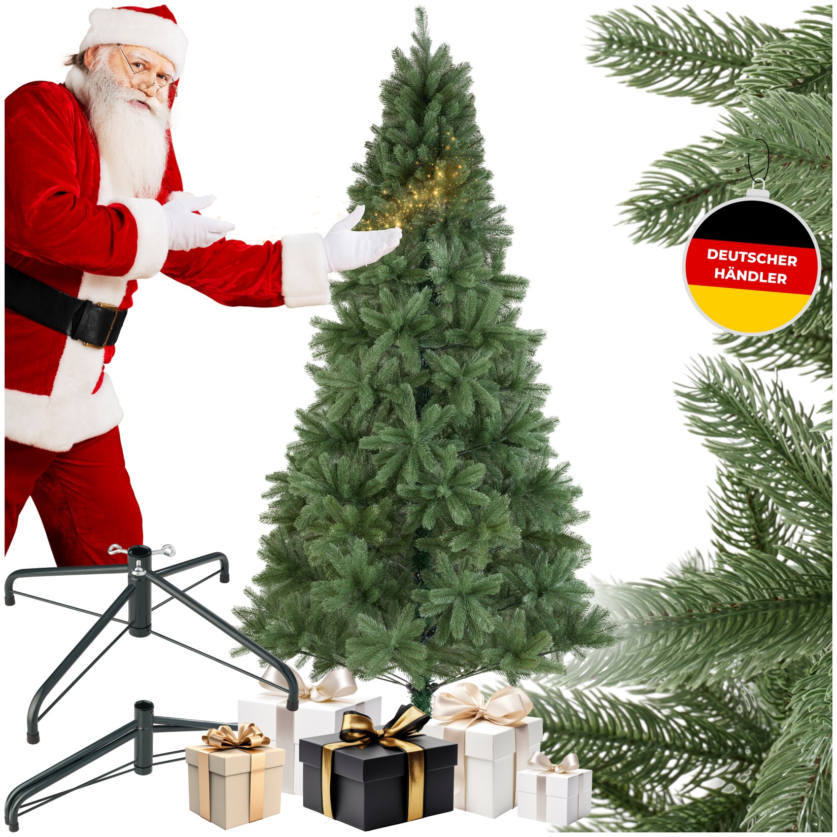 tectake® Weihnachtsbaum, künstlich in Grün, mit Spritzgussnadeln, formbar mit viel Volumen, pulverbeschichteter Metallständer mit Kunststoffkappen | 04061173269690