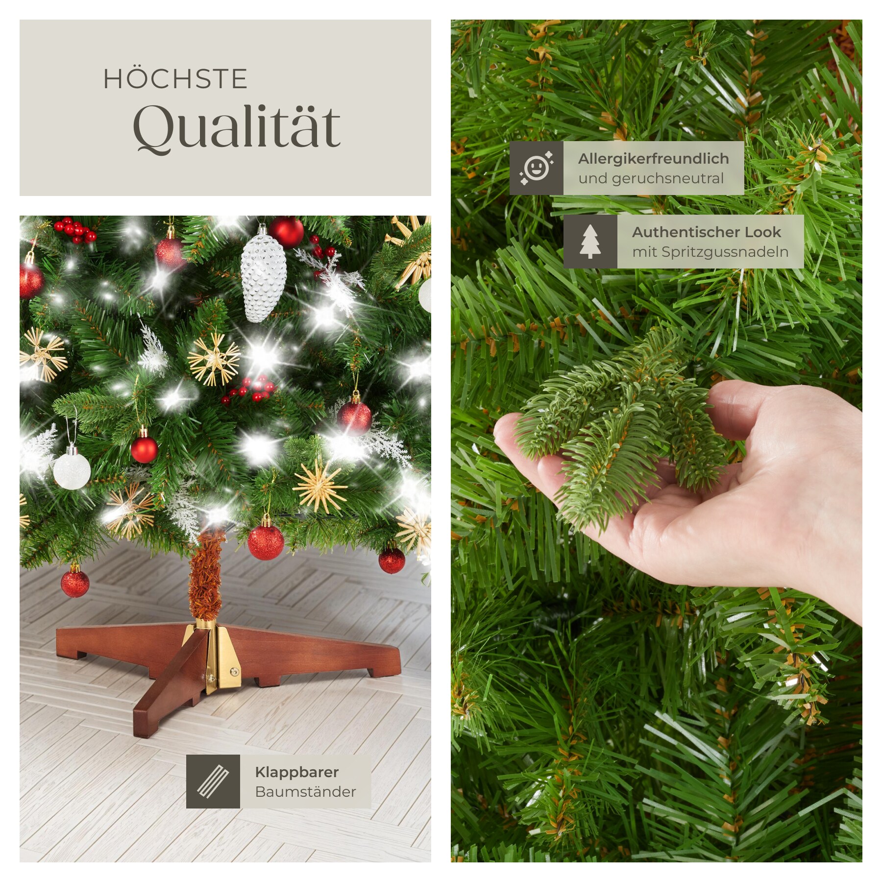 tectake Weihnachtsbaum , verschiedene Gren, knstlich in Grn, PVC- und  Spritzgussnadeln, formbar mit viel Volumen, klappbarer Baumstnde