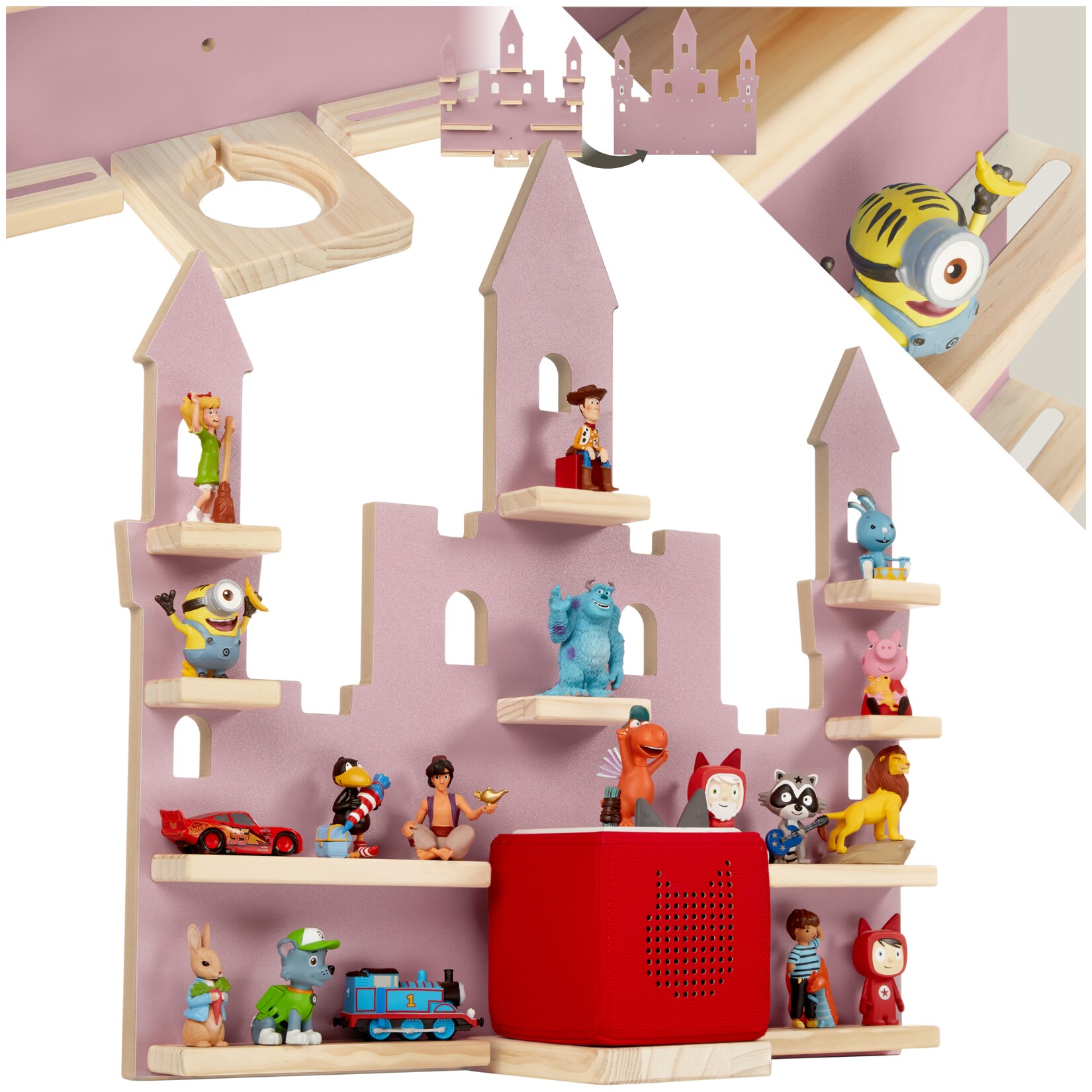 tectake® Wandregal, für bis zu 22 Tonies, abgerundete Ecken, 59 x 15,5 x 58 cm, unsichtbare Aufhängung | 04061173262417