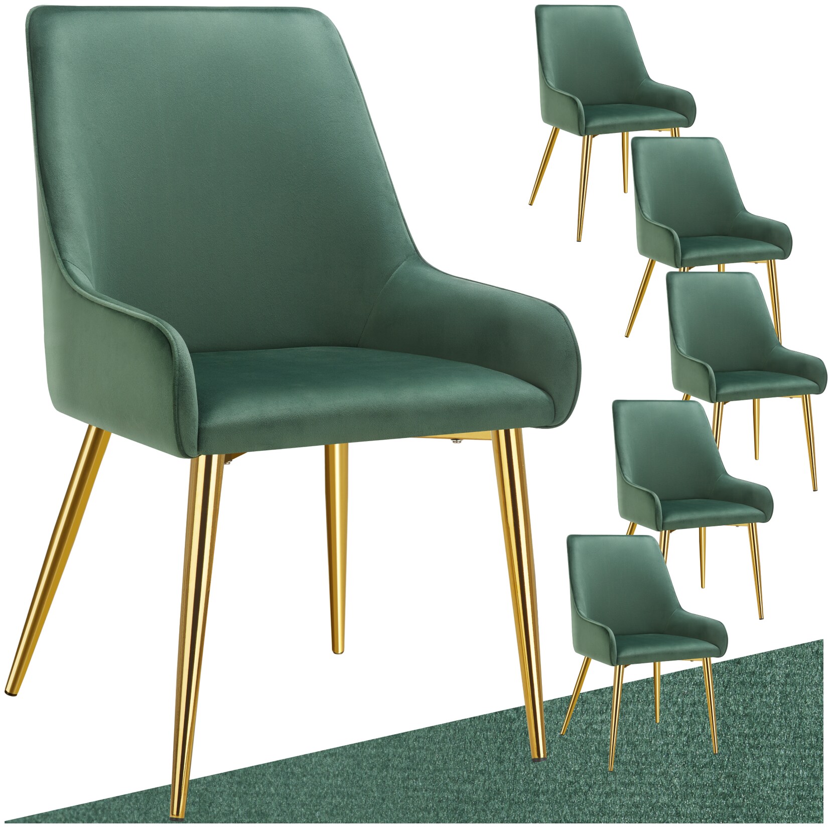 tectake® Polsterstuhl , in Samtoptik, gepolstert, schlanke, pulverbeschichtete Stahlbeine, 52 x 61 x 89 cm