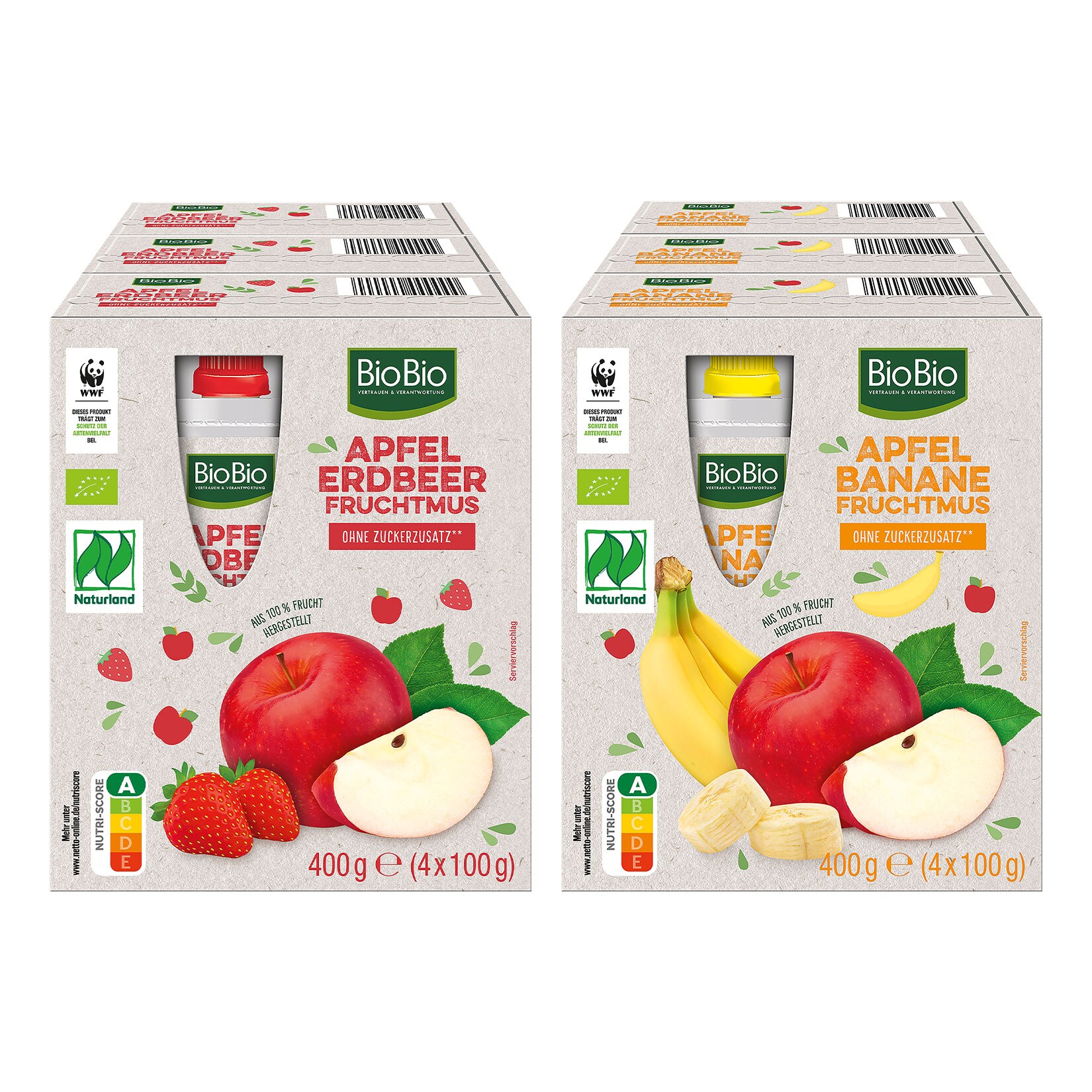 BioBio Bio-Fruchtmus ohne Zuckerzusatz verschiedene Sorten 400 g, 6er Pack - Bild 1