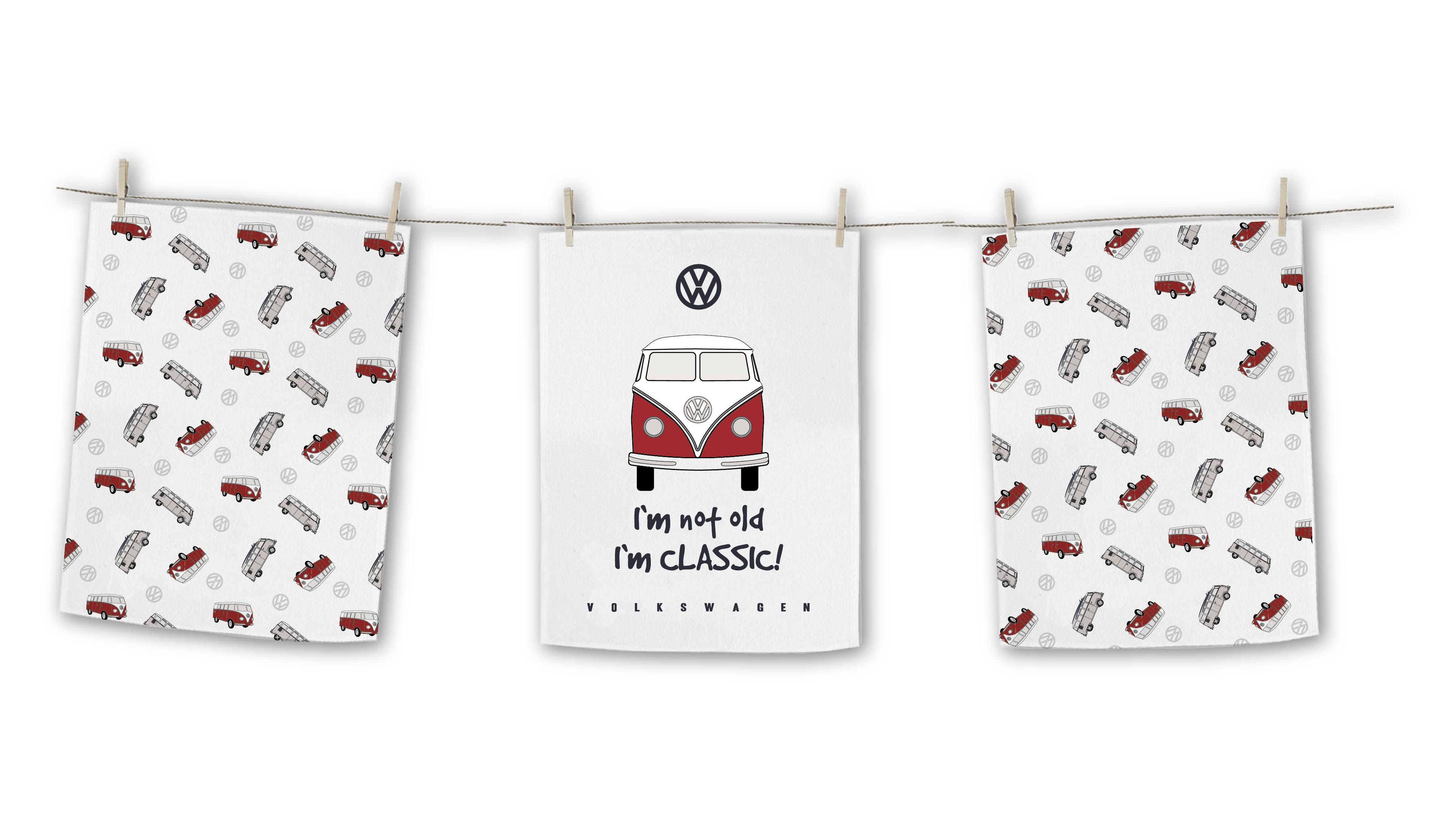 VW Bulli Geschirrt&uuml;cher, 3er, 50 x 70 cm - rot - Bild 1