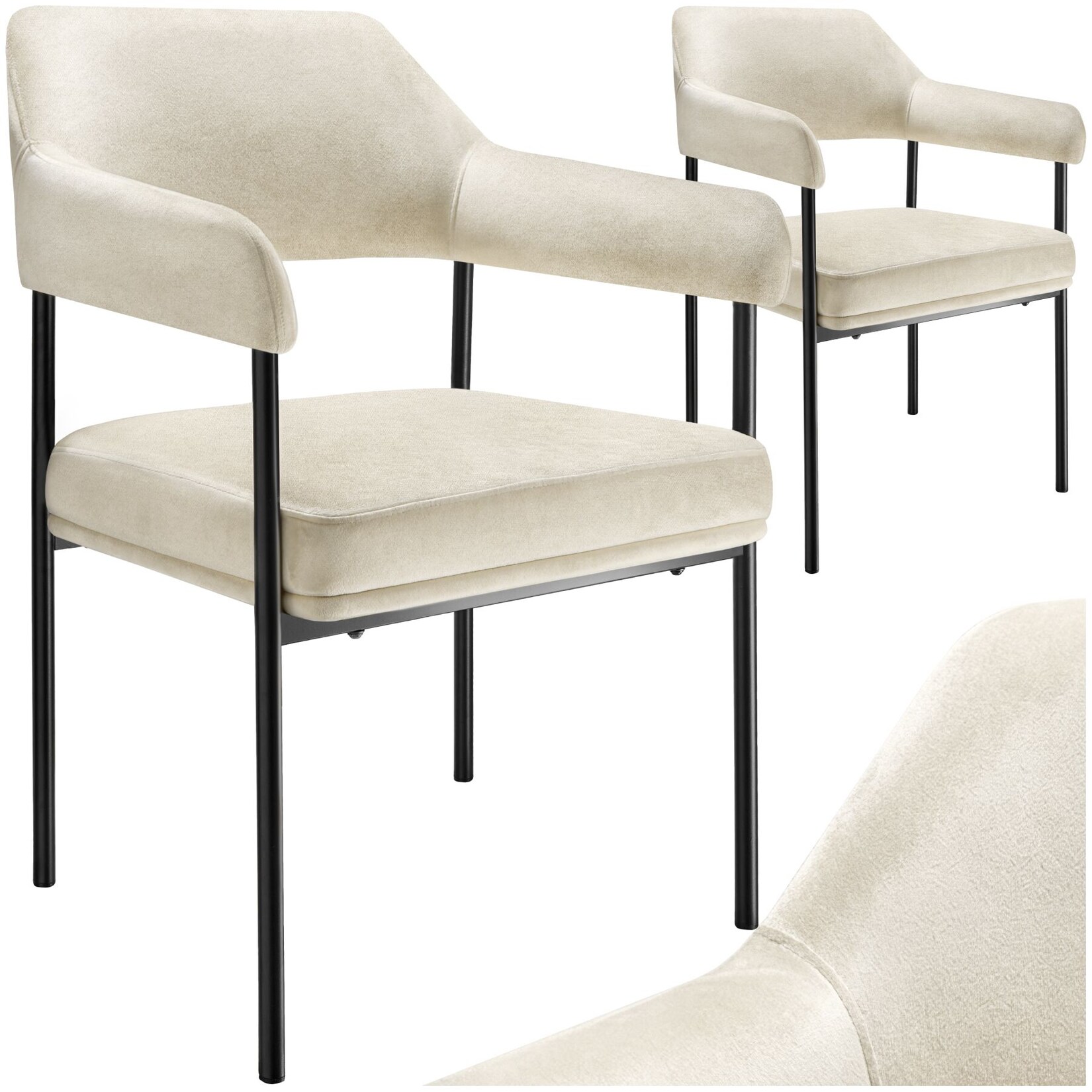 tectake® Armlehnstuhl, gepolstert, schlanke, pulverbeschichtete Stahlbeine, 58 x 62 x 85 cm