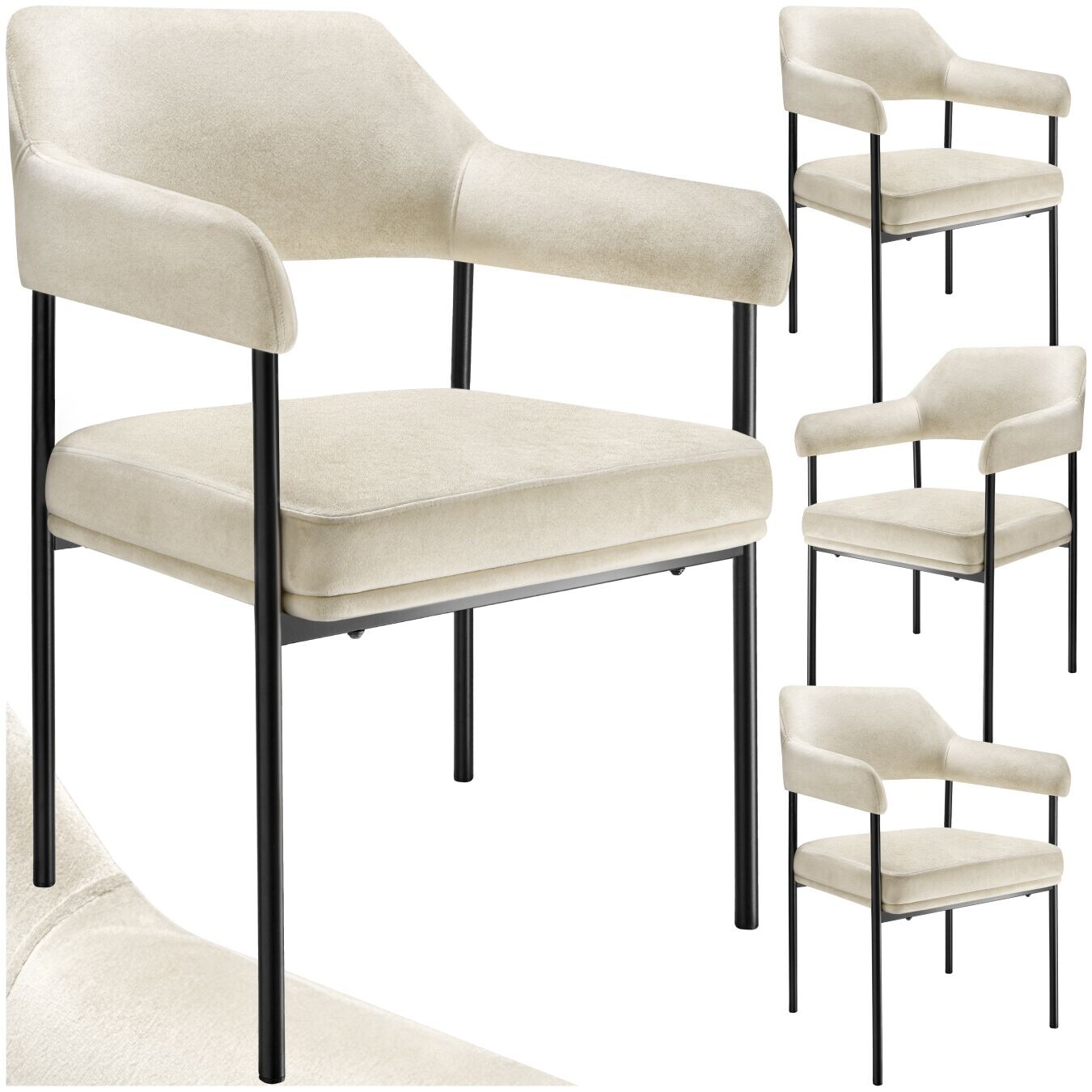 tectake® Armlehnstuhl, gepolstert, schlanke, pulverbeschichtete Stahlbeine, 58 x 62 x 85 cm