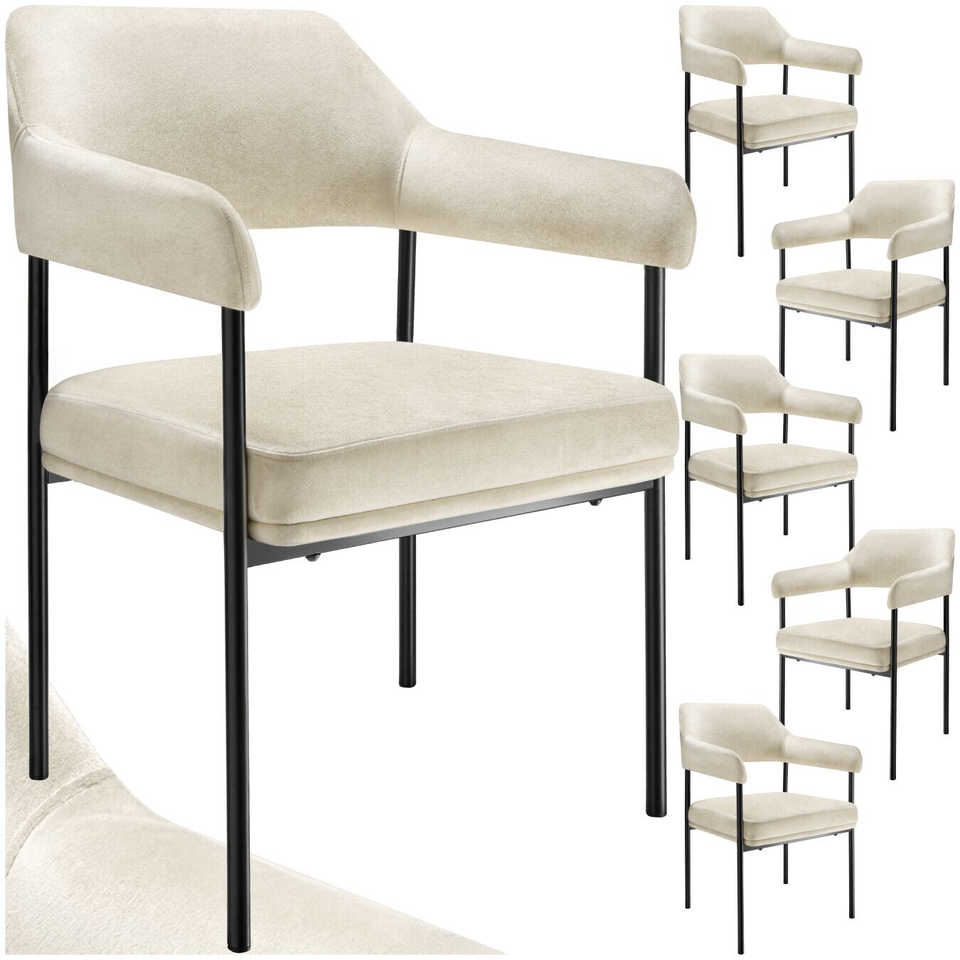 tectake® Armlehnstuhl, gepolstert, schlanke, pulverbeschichtete Stahlbeine, 58 x 62 x 85 cm