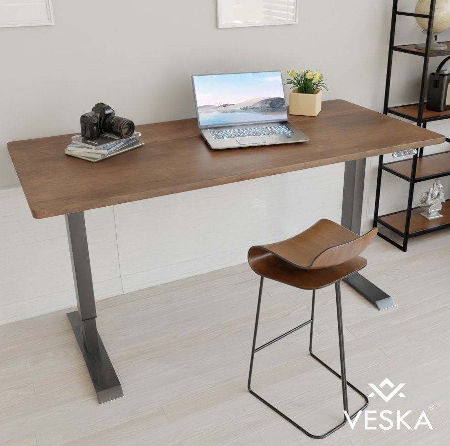 VESKA H&ouml;henverstellbarer Schreibtisch (140 x 70 cm) - Sitz- & Stehpult - B&uuml;rotisch Elektrisch H&ouml;henverstellbar mit Touchscreen & Stahlf&uuml;&szlig;en - Anthrazit/Antik - Bild 1