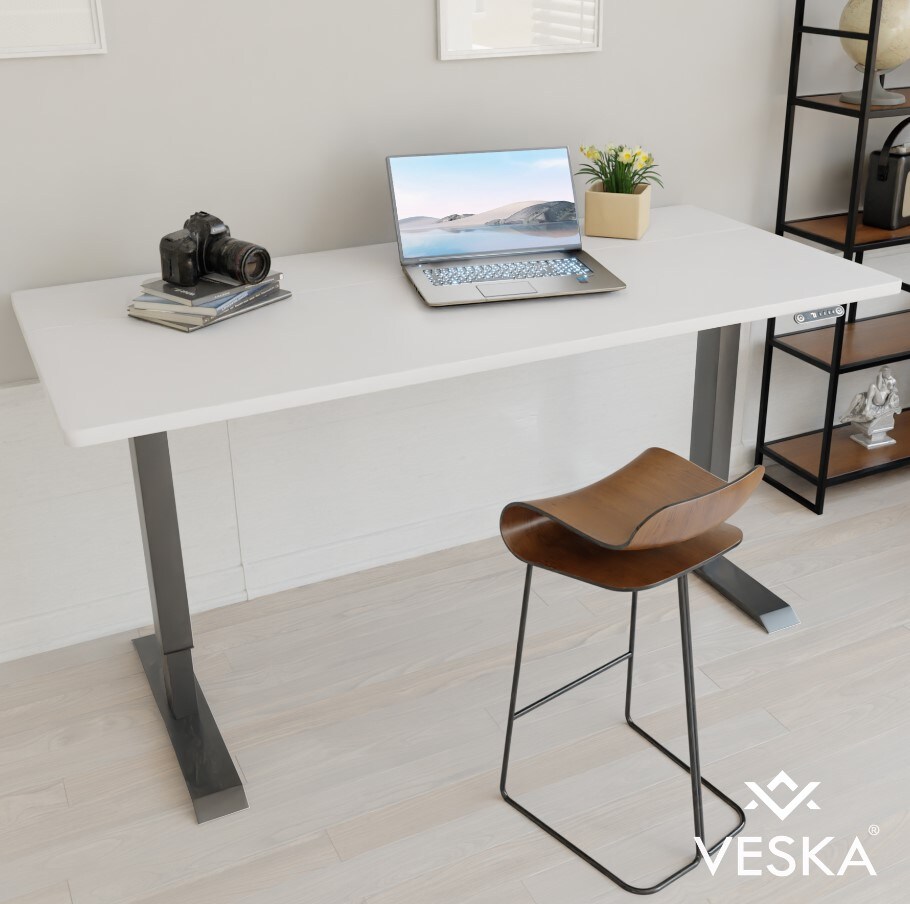 VESKA H&ouml;henverstellbarer Schreibtisch (140 x 70 cm) - Sitz- & Stehpult - B&uuml;rotisch Elektrisch H&ouml;henverstellbar mit Touchscreen & Stahlf&uuml;&szlig;en - Anthrazit/Weiss - Bild 1