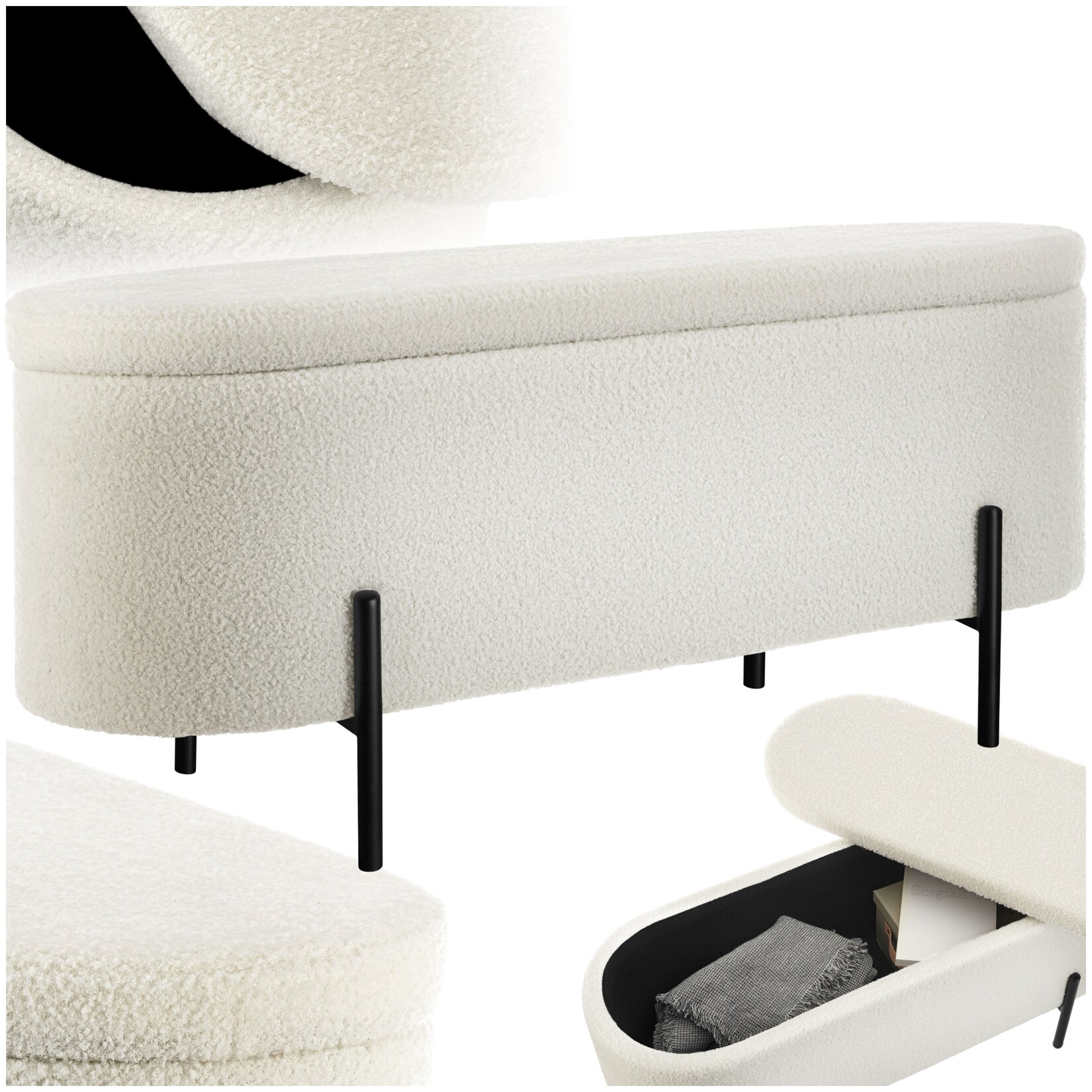 tectake® Sitzbank, mit Bouclé-Stoff, schlanke, bodenschonende Stahlbeine, 97 x 36 x 42 cm | 04061173261410