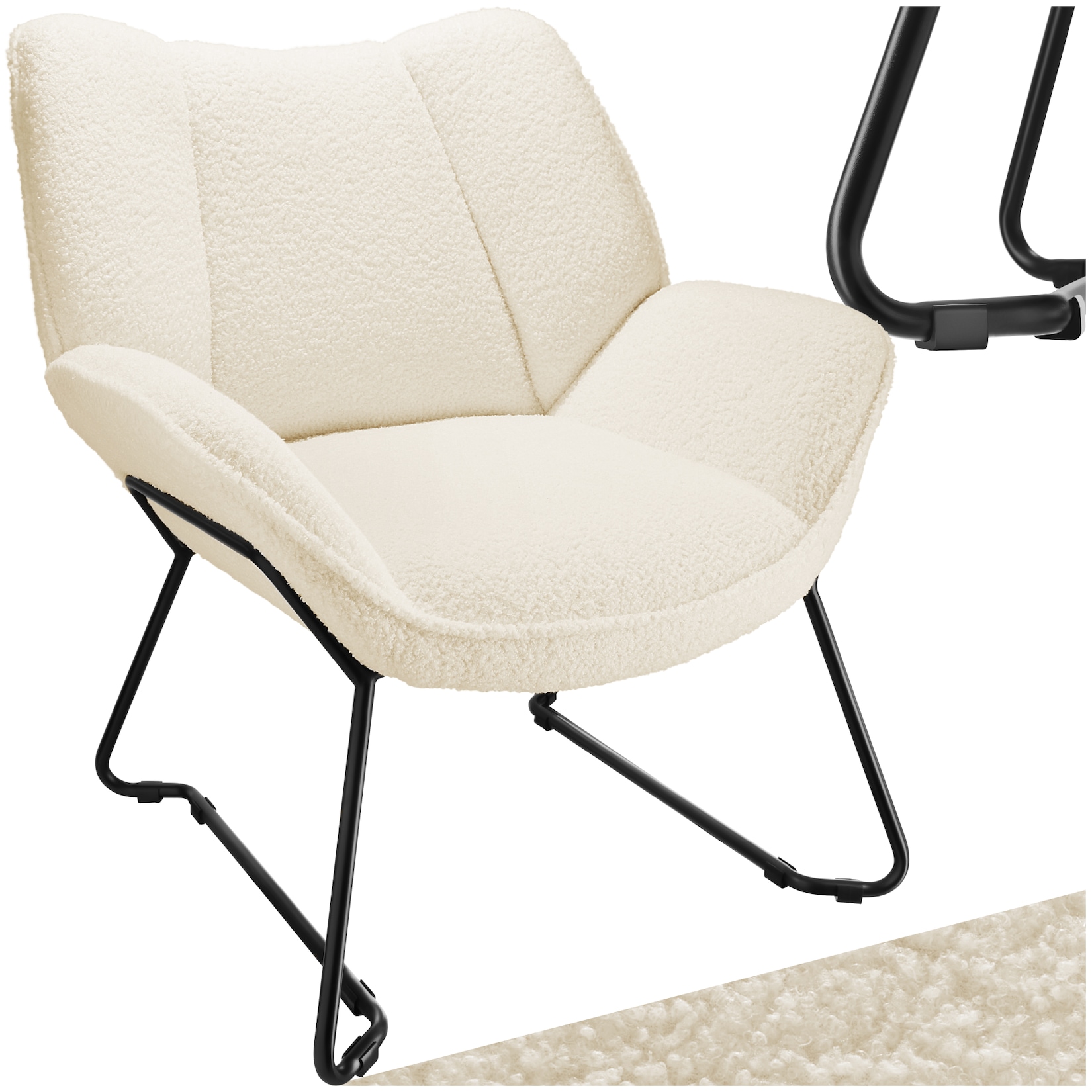 tectake® Sessel, gepolstert, mit Bouclé-Bezug, schlankes Stahlgestell mit Pulverbeschichtung, 73 x 72 x 81 cm