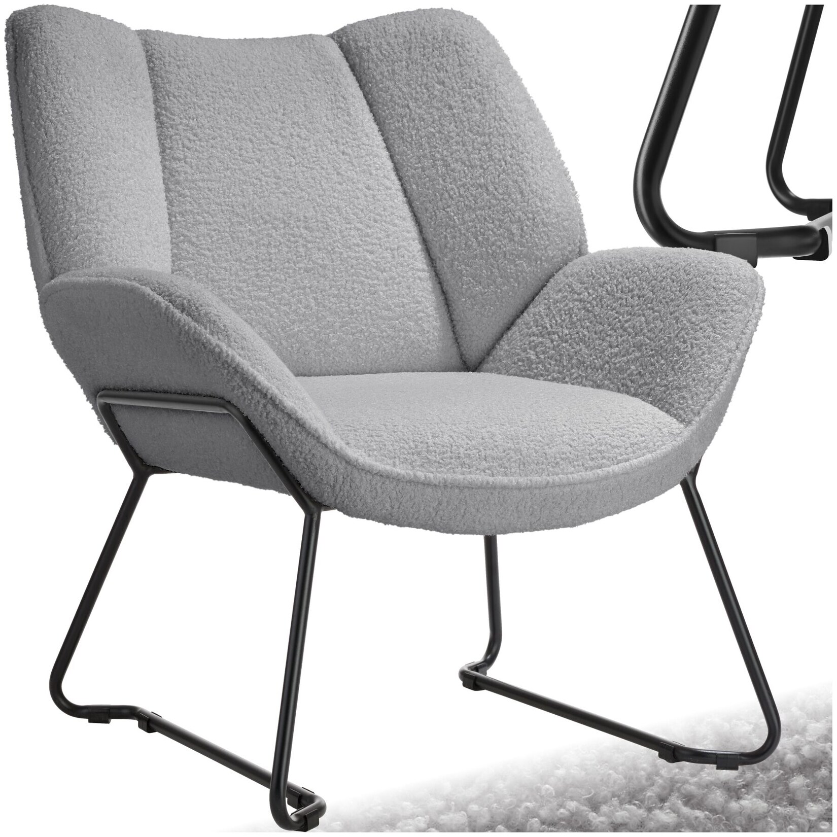 tectake® Sessel, gepolstert, mit Bouclé-Bezug, schlankes Stahlgestell mit Pulverbeschichtung, 73 x 72 x 81 cm