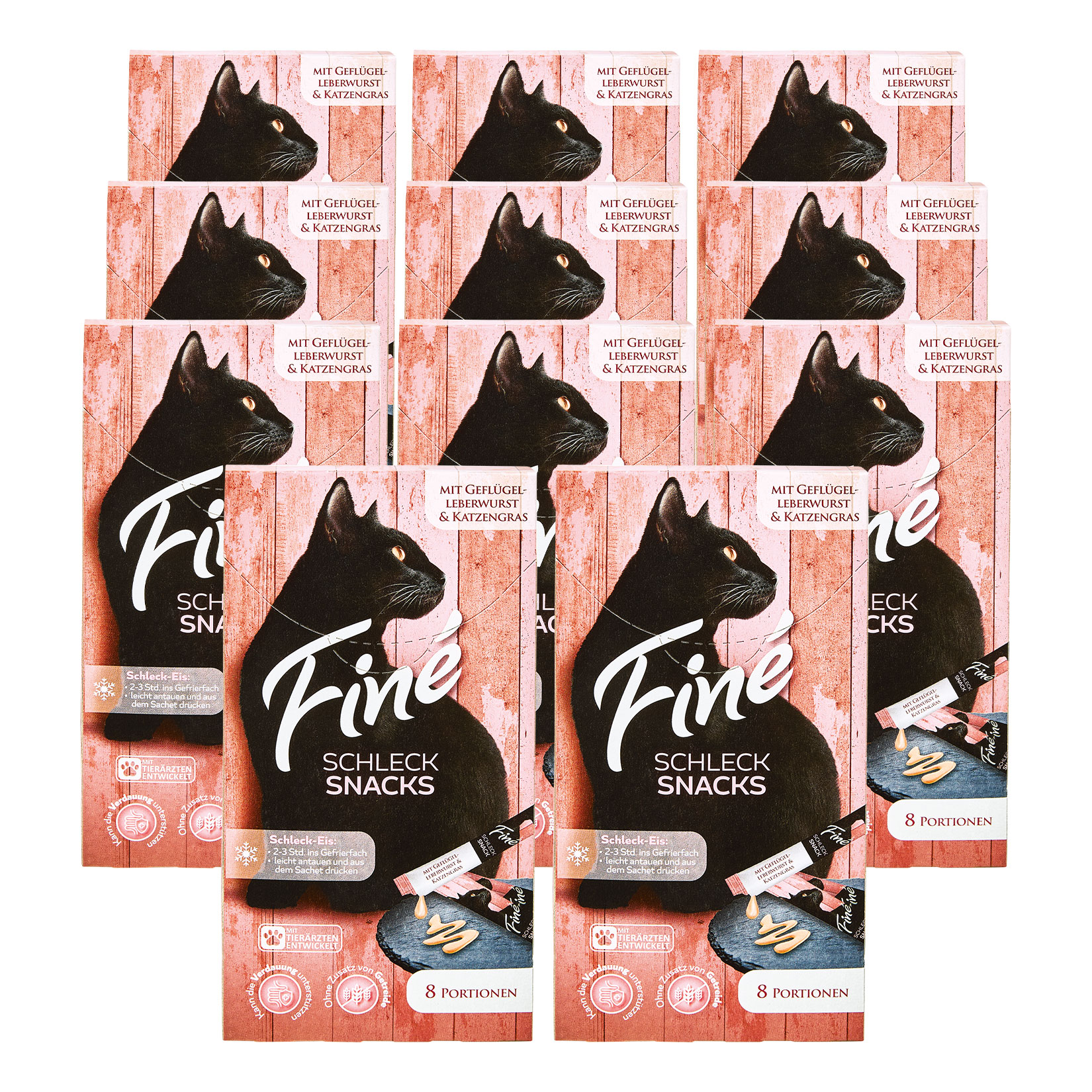 Fine Schlecksnacks mit Gefl&uuml;gel-Leberwurst und Katzengras 8 x 15 g, 11er Pack - Bild 1
