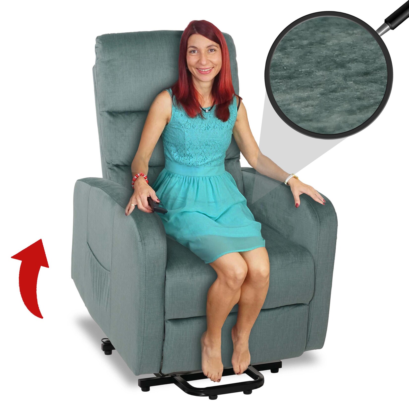 Fernsehsessel MCW-K62, Sessel Relaxsessel TV-Sessel, Liegefunktion Aufstehhilfe elektrisch, Metall Chenille ~ blau-grün
