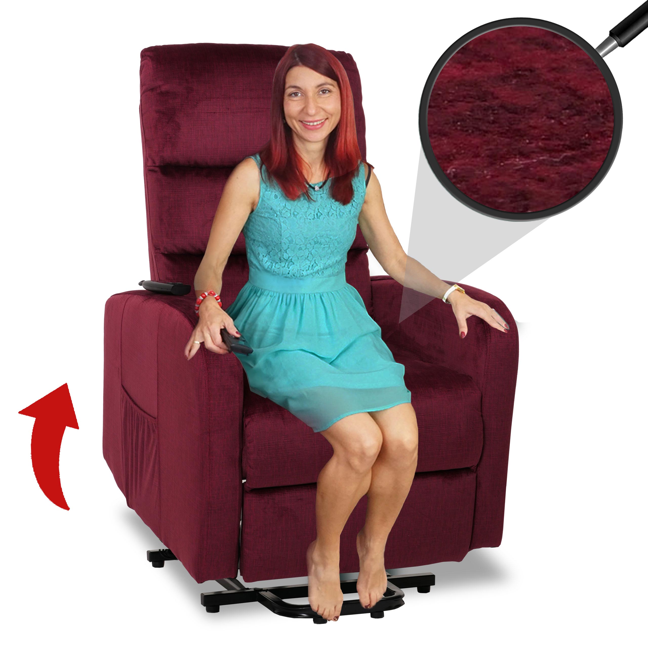 Fernsehsessel MCW-K62, Sessel Relaxsessel TV-Sessel, Liegefunktion Aufstehhilfe elektrisch, Metall Chenille ~ bordeaux - Bild 1