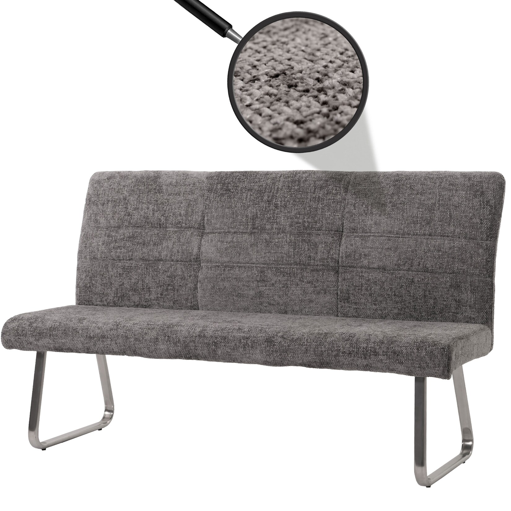 Sitzbank MCW-G55, Esszimmerbank Bank, Edelstahl gebürstet Stoff/Textil Chenille Öko-Tex, 180cm ~ dunkelgrau | 04057651690681