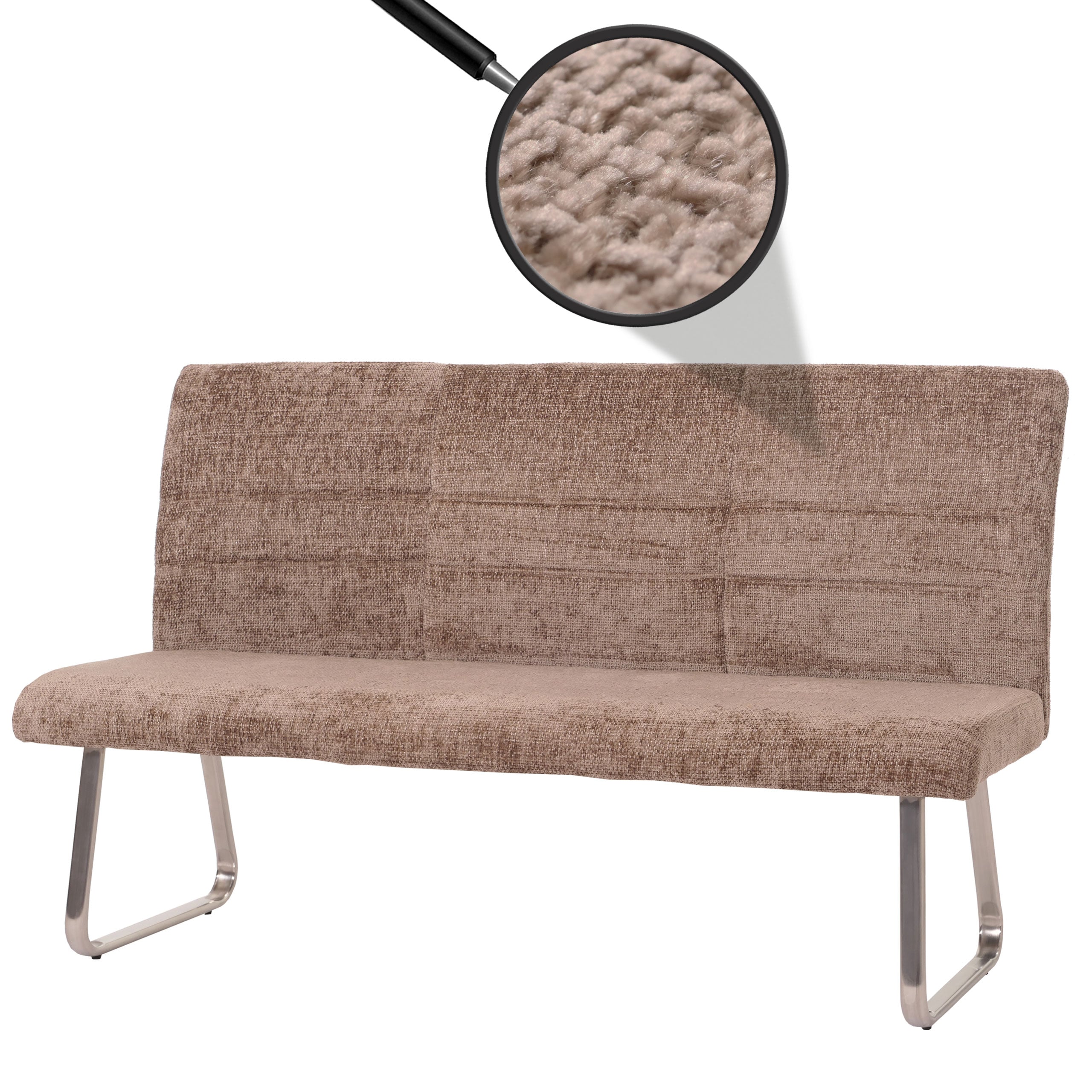 Sitzbank MCW-G55, Esszimmerbank Bank, Edelstahl geb&uuml;rstet Stoff/Textil Chenille &Ouml;ko-Tex, 180cm ~ braun - Bild 1