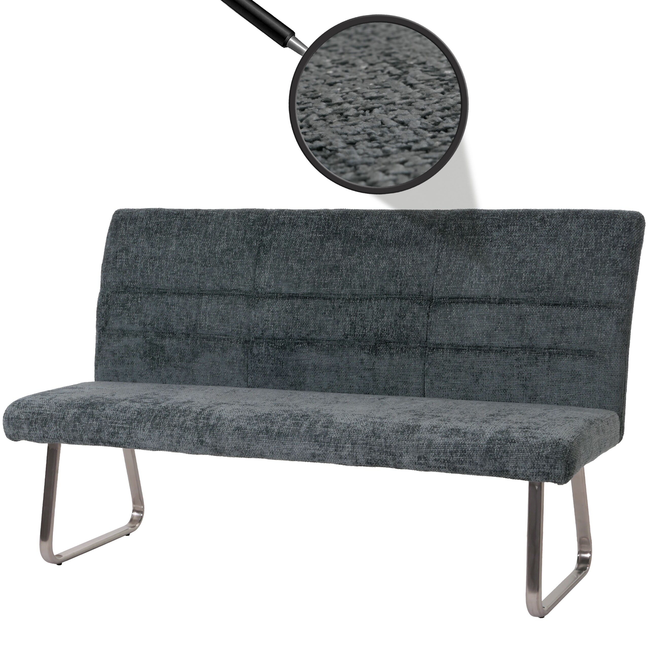 Sitzbank MCW-G55, Esszimmerbank Bank, Edelstahl geb&uuml;rstet Stoff/Textil Chenille &Ouml;ko-Tex, 180cm ~ blau-gr&uuml;n - Bild 1
