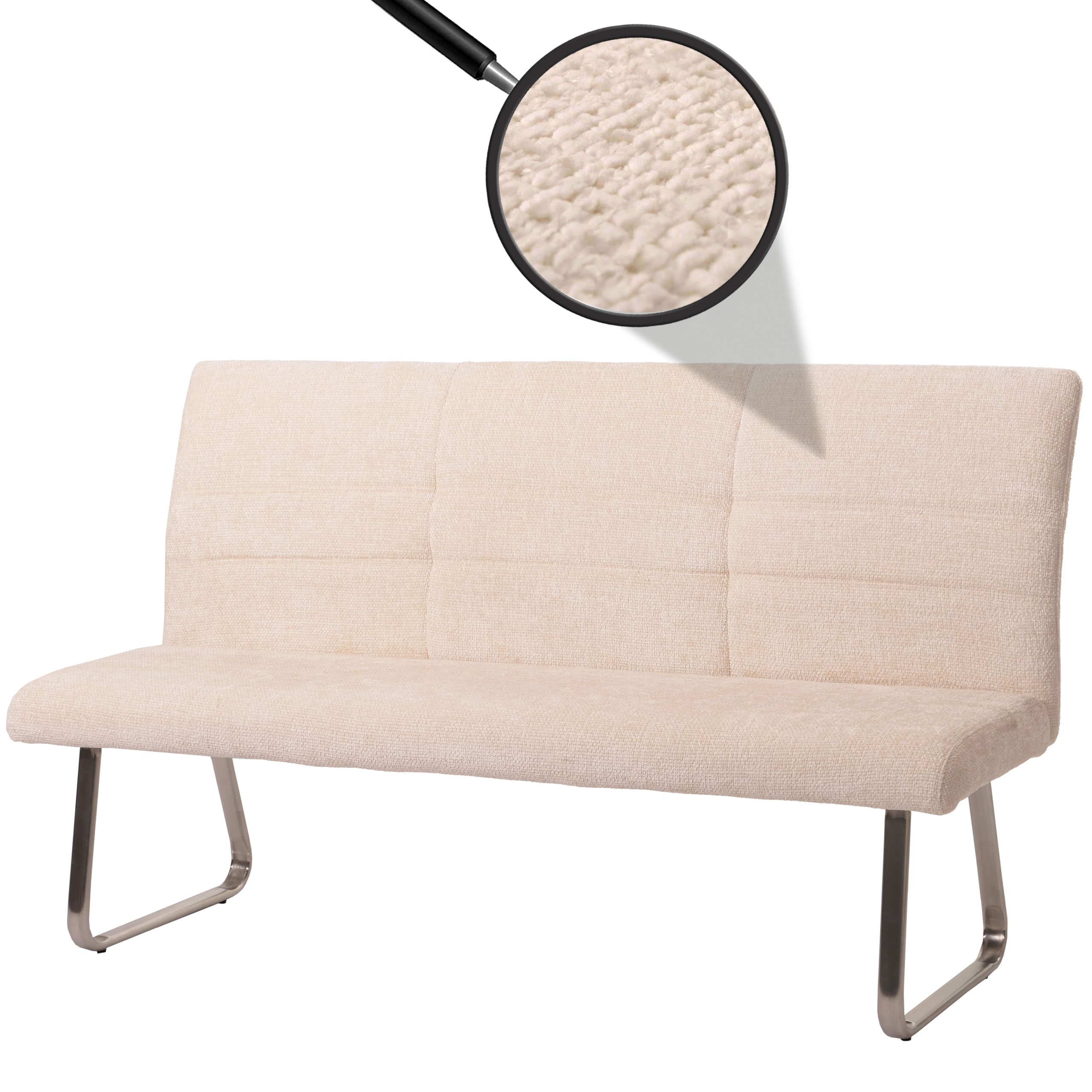 Sitzbank MCW-G55, Esszimmerbank Bank, Edelstahl geb&uuml;rstet Stoff/Textil Chenille &Ouml;ko-Tex, 180cm ~ creme - Bild 1