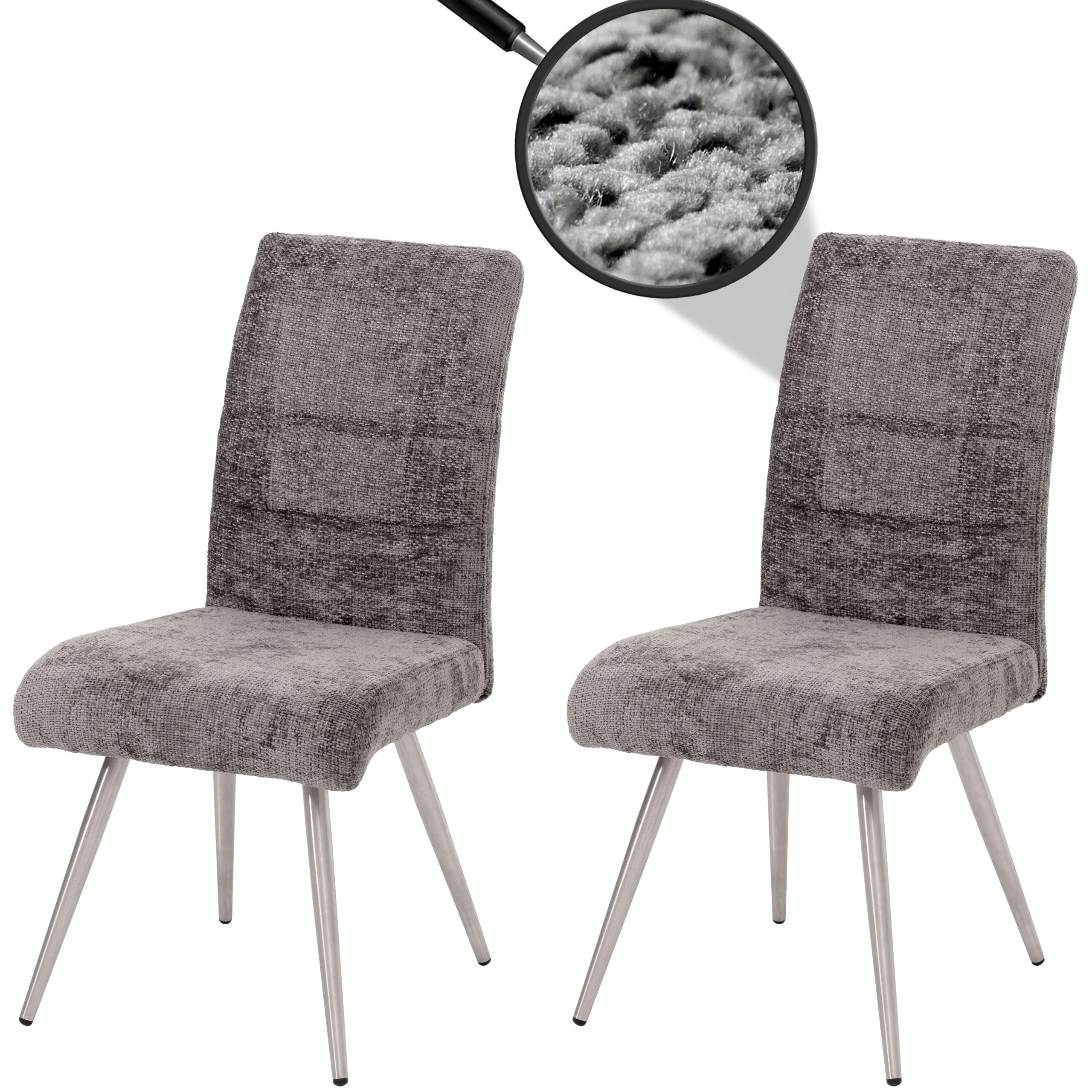 2er-Set Esszimmerstuhl MCW-G55, K&uuml;chenstuhl Lehnstuhl, Edelstahl geb&uuml;rstet Stoff/Textil Chenille &Ouml;ko-Tex - Bild 1