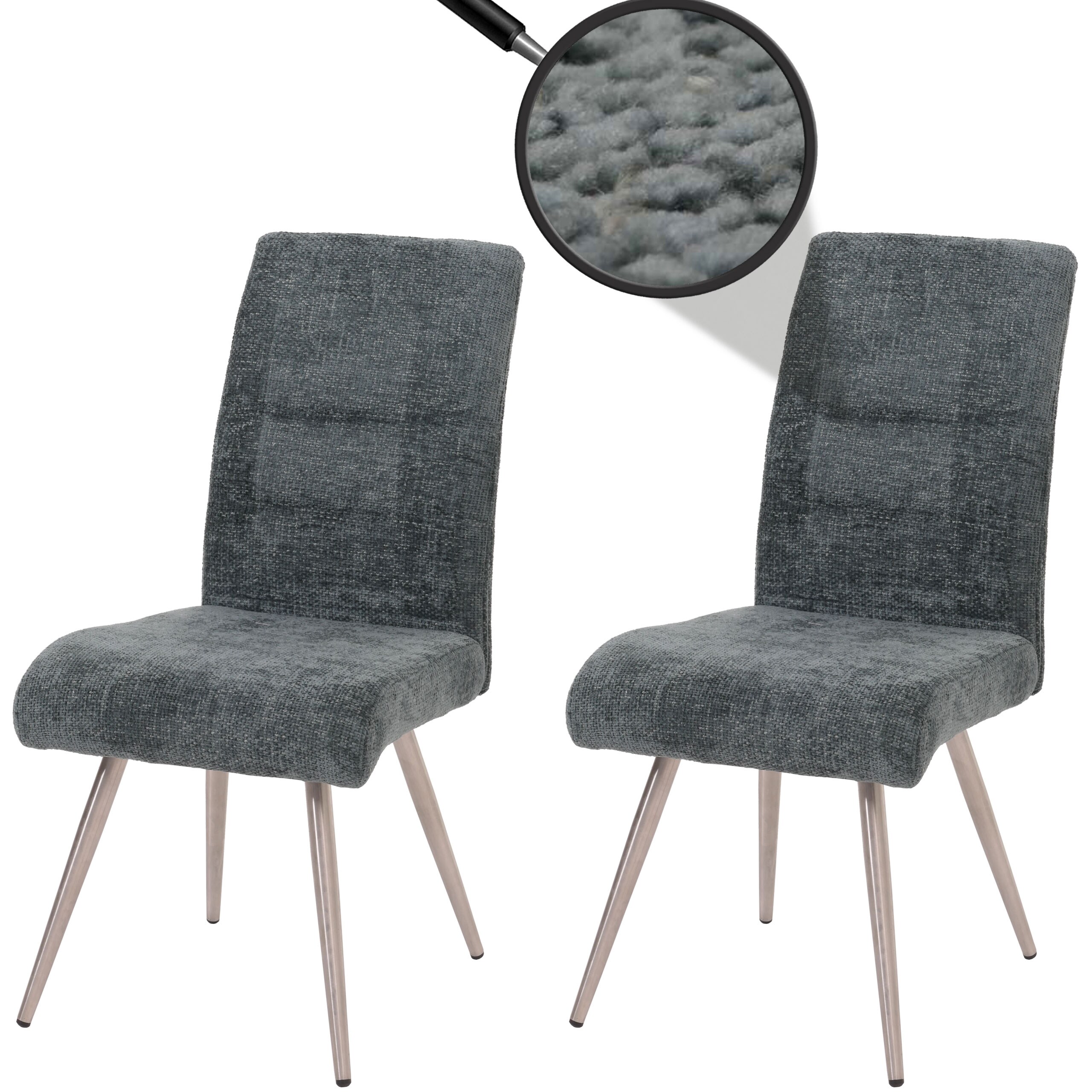 2er-Set Esszimmerstuhl MCW-G55, K&uuml;chenstuhl Lehnstuhl, Edelstahl geb&uuml;rstet Stoff/Textil Chenille &Ouml;ko-Tex ~ blau-gr&uuml;n - Bild 1