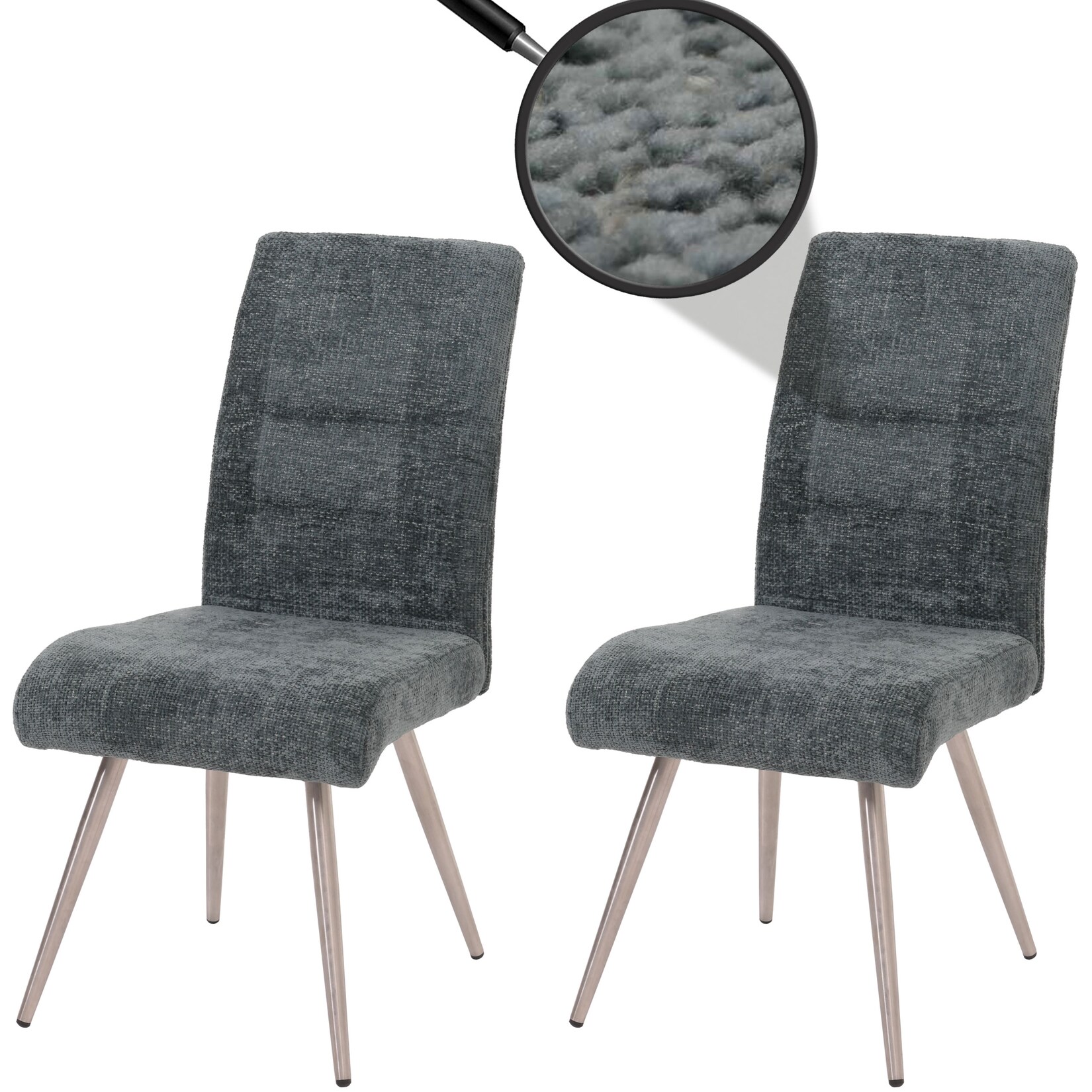 2er-Set Esszimmerstuhl MCW-G55, Küchenstuhl Lehnstuhl, Edelstahl gebürstet Stoff/Textil Chenille Öko-Tex ~ blau-grün