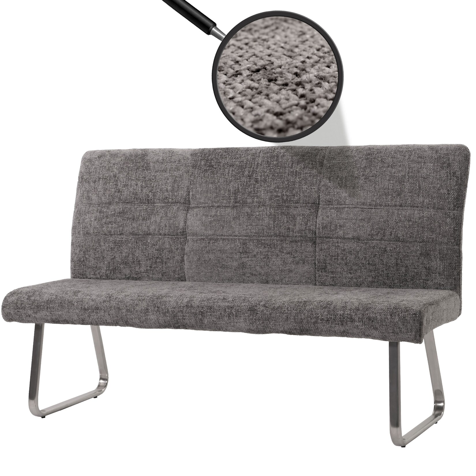 Sitzbank MCW-G55, Esszimmerbank Bank, Edelstahl gebürstet Stoff/Textil Chenille Öko-Tex, 160cm ~ dunkelgrau