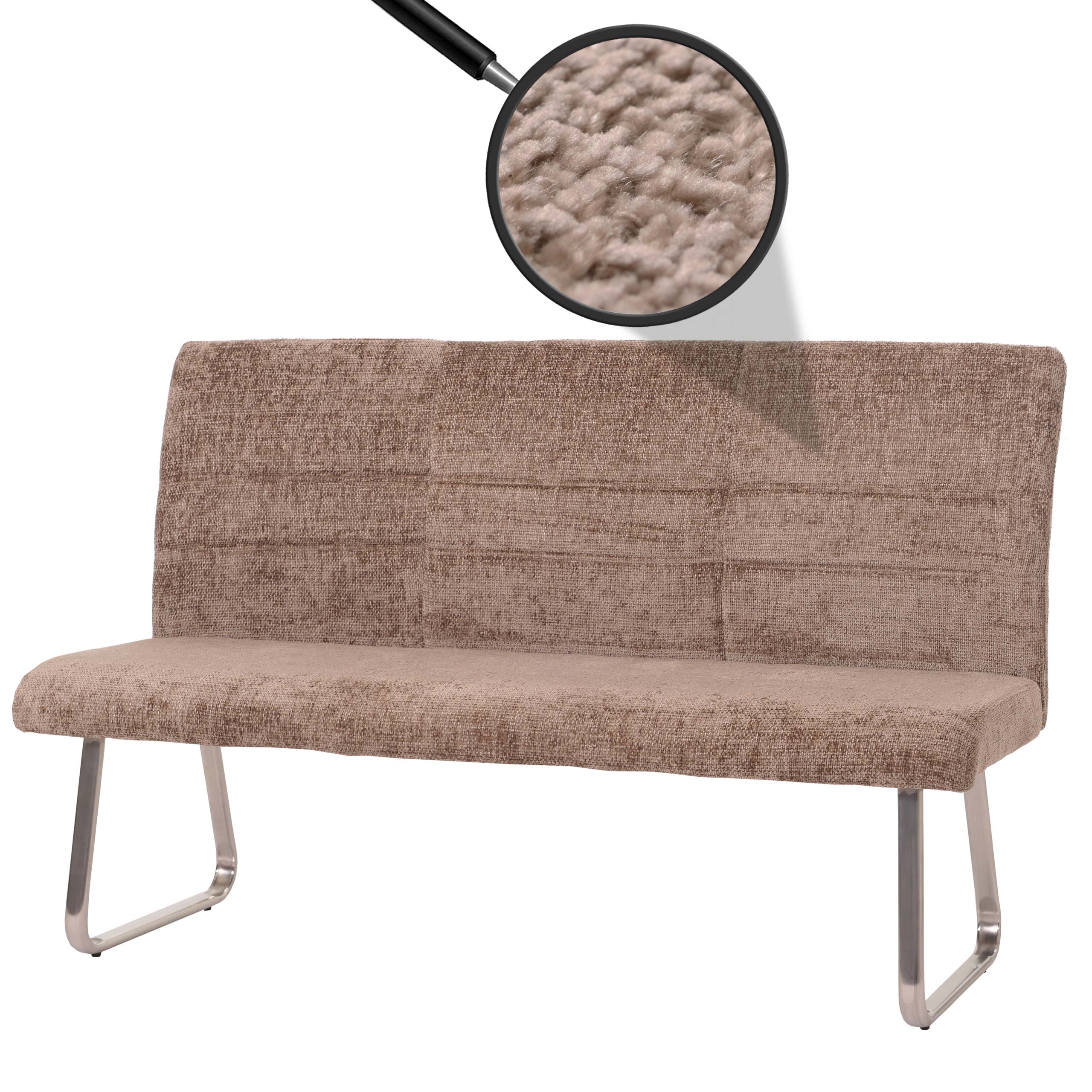 Sitzbank MCW-G55, Esszimmerbank Bank, Edelstahl geb&uuml;rstet Stoff/Textil Chenille &Ouml;ko-Tex, 160cm ~ braun - Bild 1